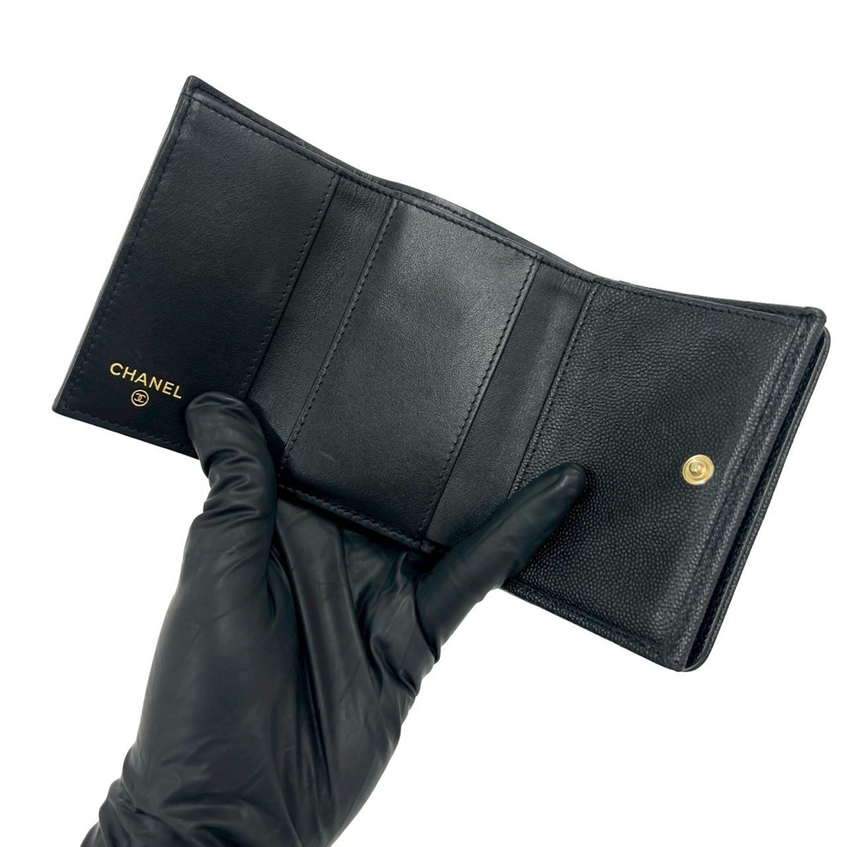 Chanel Black Grained Calfskin Wallet (Tri-Fold) (Pre-Owned)