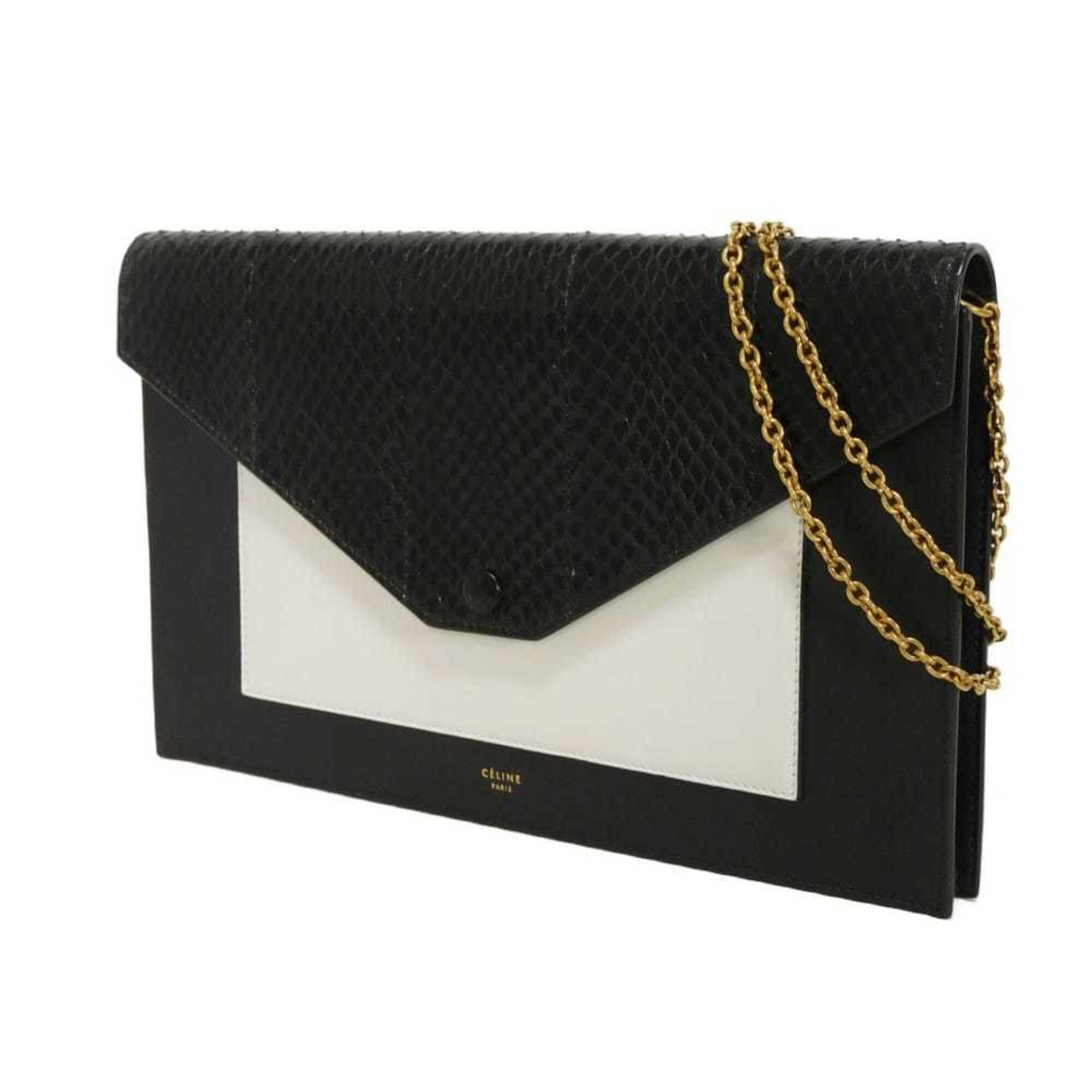 Celine Black White Leather Clutch Bag Shoulder Bag (Pre-Owned)