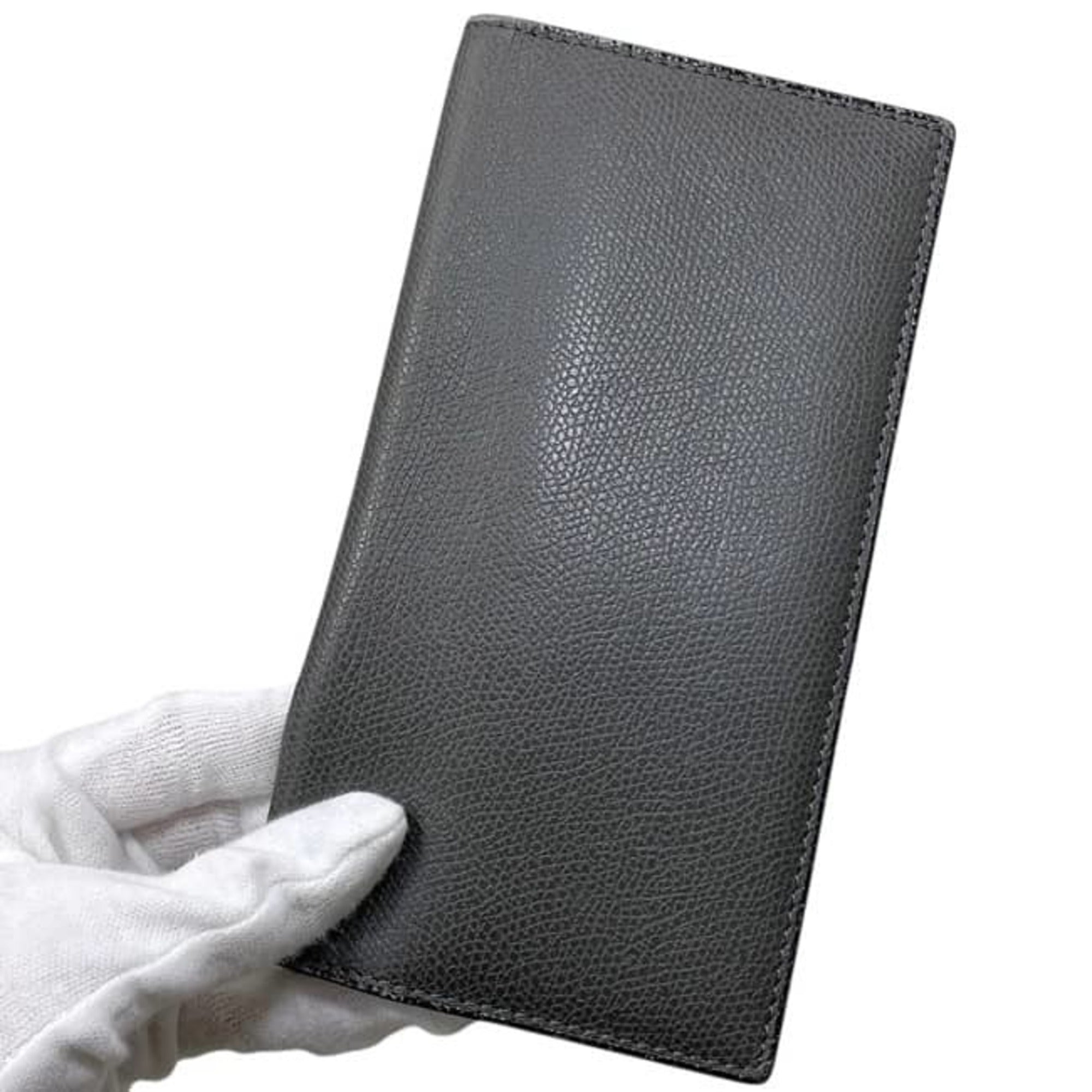Valextra Gray Leather Long Wallet (Bi-Fold) (Pre-Owned)
