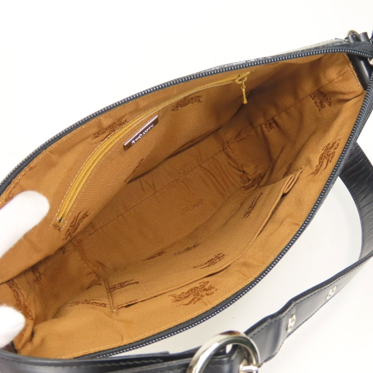 Burberry Beige Black Canvas Leather Shoulder Bag (Pre-Owned)
