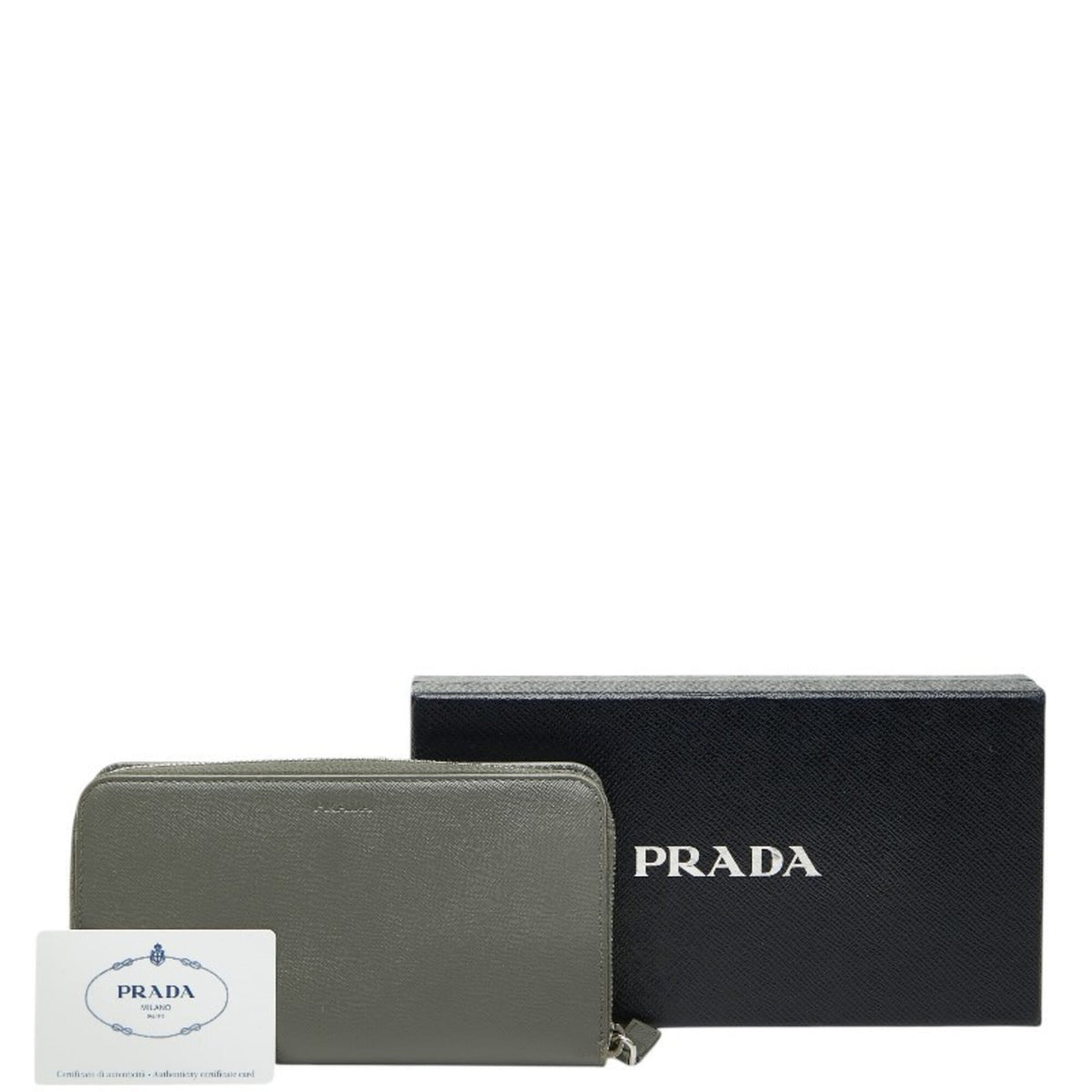 Prada Gray Saffiano Triangle Leather Long Wallet (Bi-Fold) (Pre-Owned)