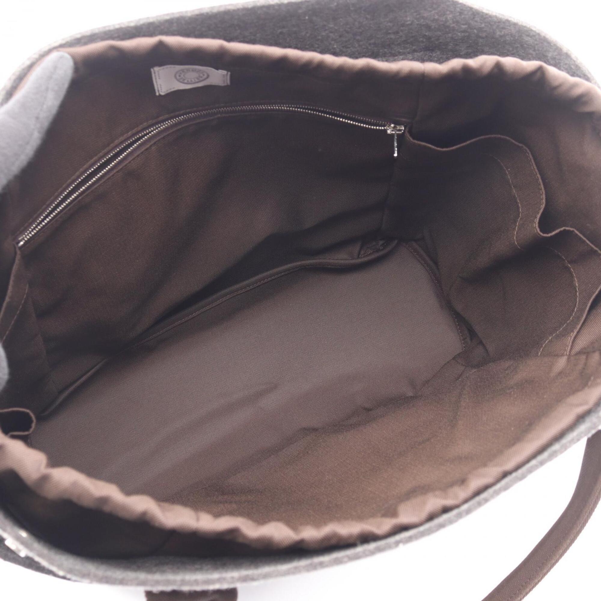 Hermes Brown Ebene Gray Felt Leather Handbag Tote Bag (Pre-Owned)