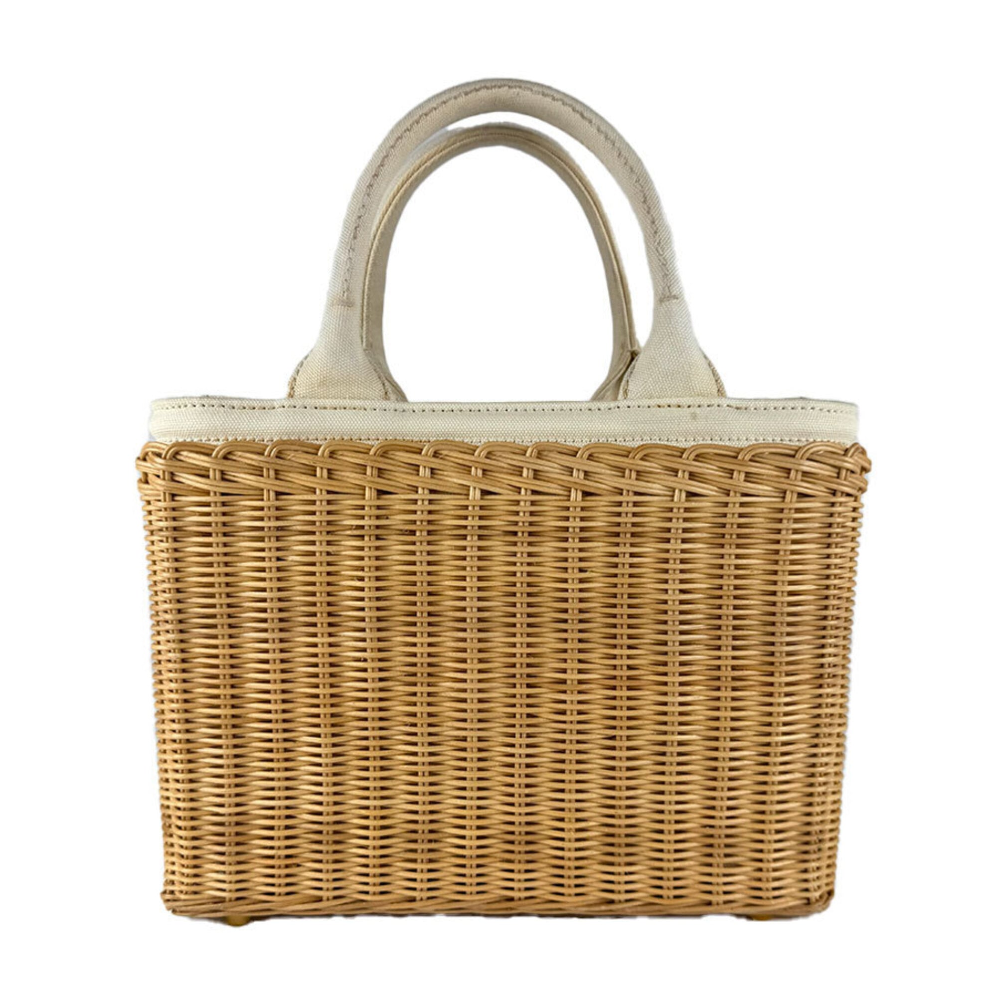 Prada Ivory Canvas Handbag Shoulder Bag (Pre-Owned)