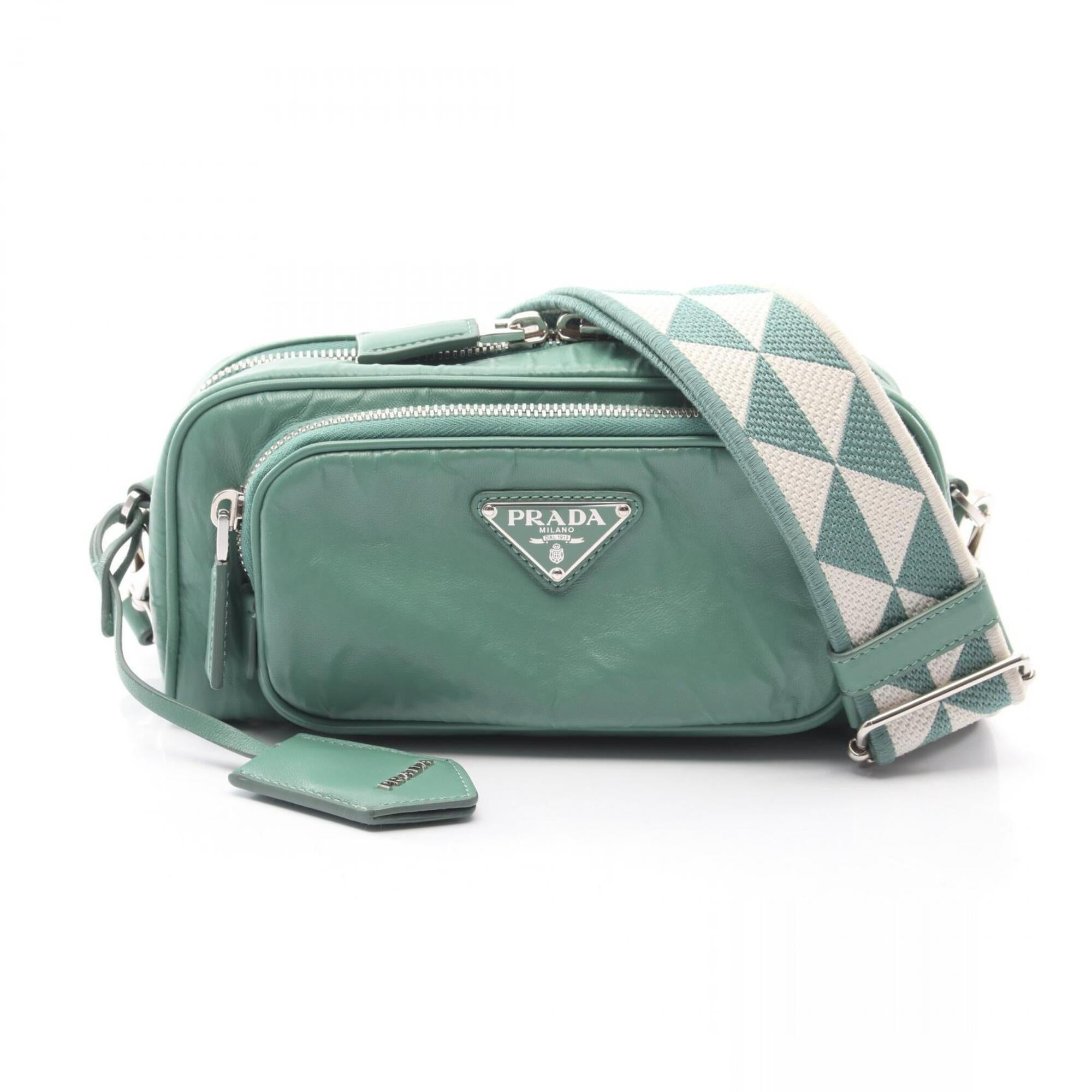 Prada Green Leather Handbag Shoulder Bag (Pre-Owned)