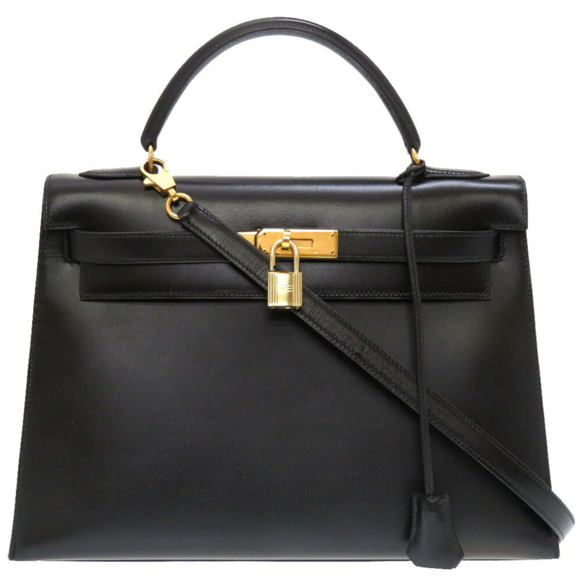 Hermes Black Box Calf Leather Handbag (Pre-Owned)