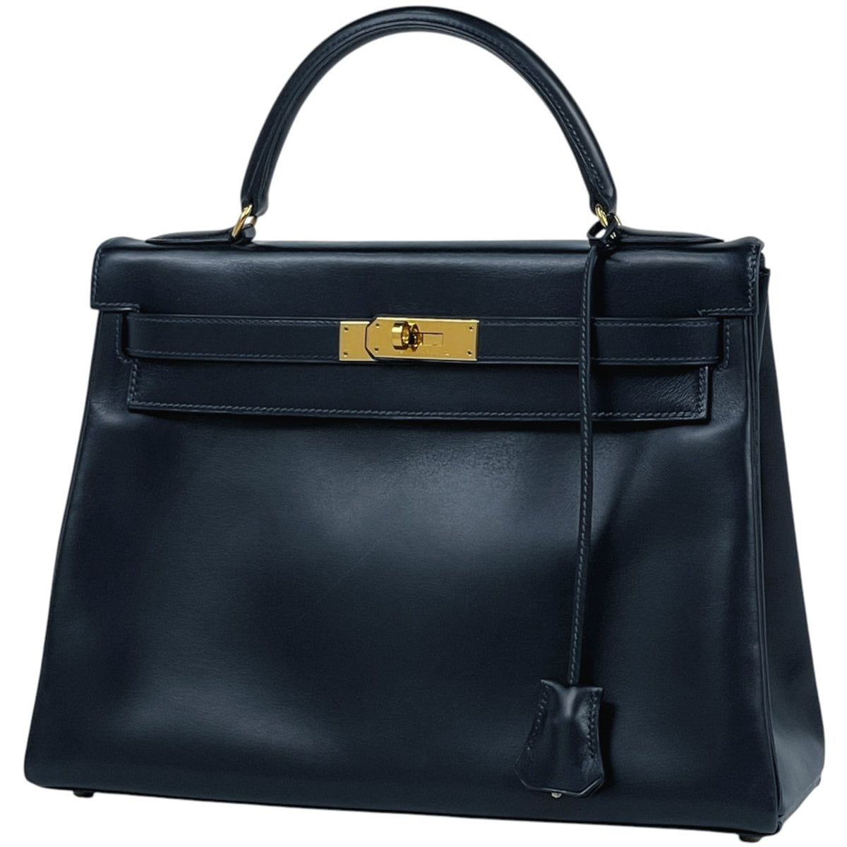 Hermes Navy Box Calf Leather Handbag (Pre-Owned)