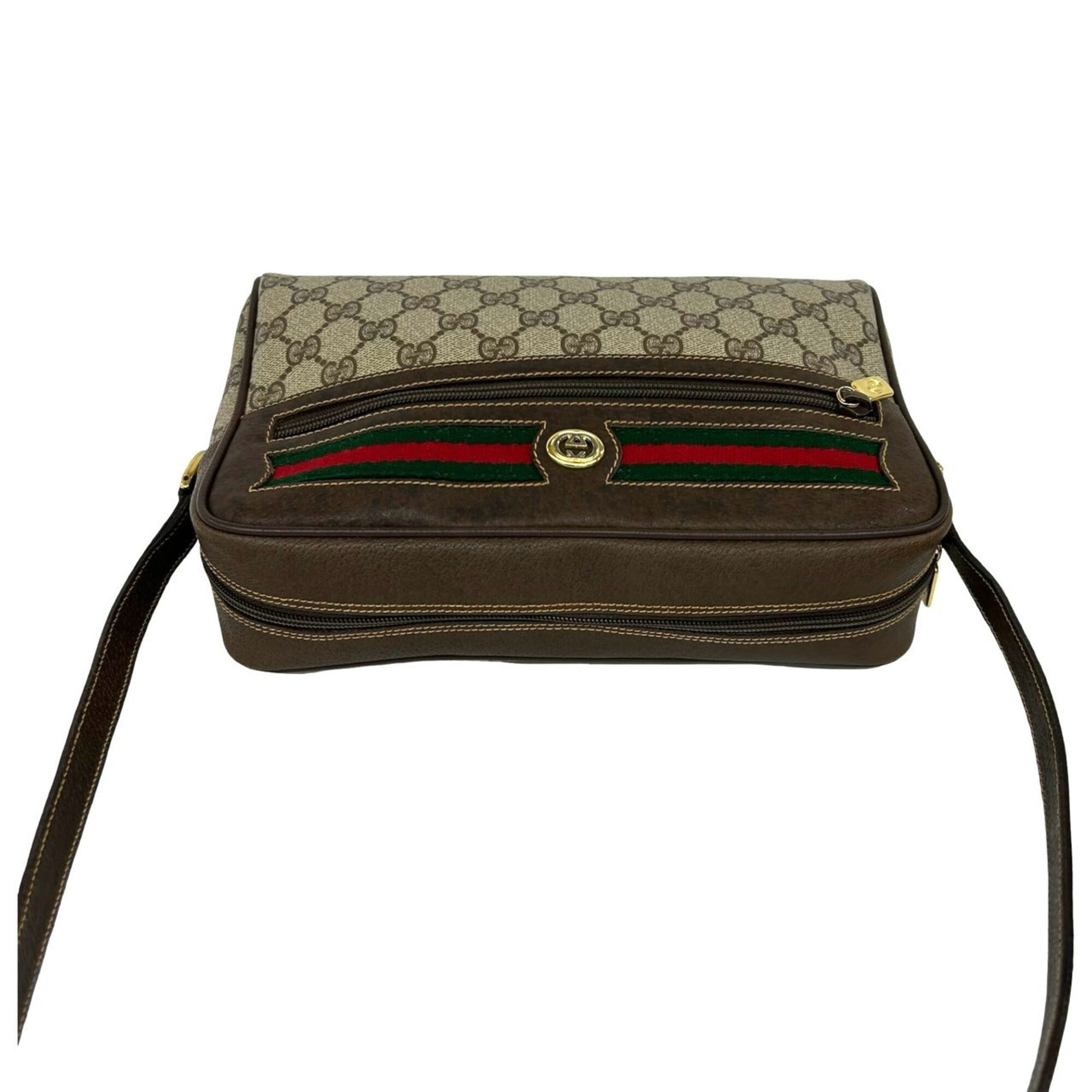 Gucci Brown Green Red Color Leather Pvc Pochette Shoulder Bag (Pre-Owned)
