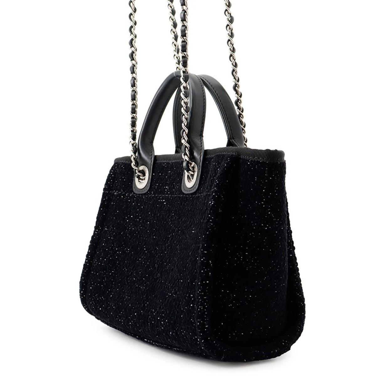 Chanel Black Canvas Leather Handbag Shoulder Bag Tote Bag (Pre-Owned)