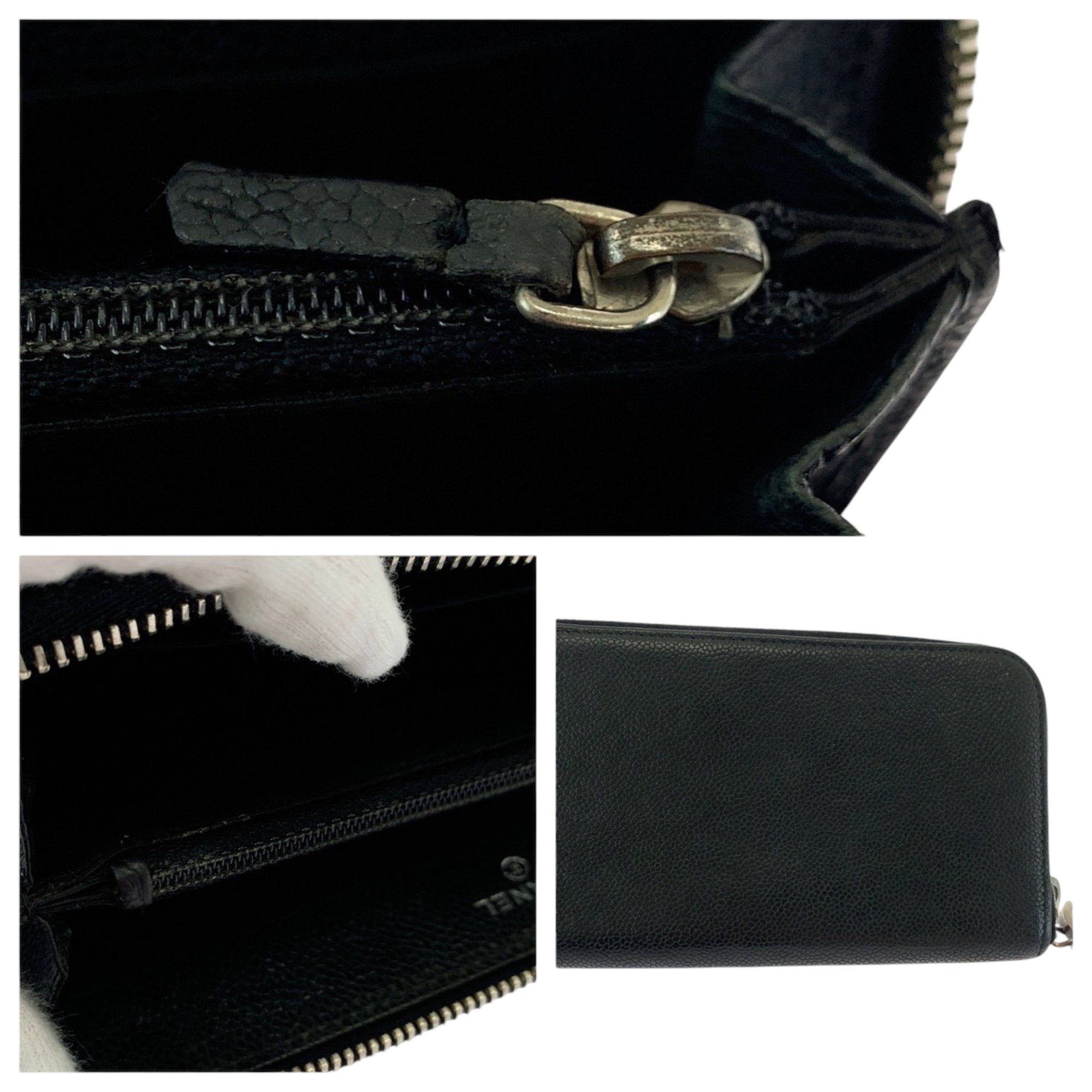 Chanel Black Grained Calfskin Long Wallet (Bi-Fold) (Pre-Owned)