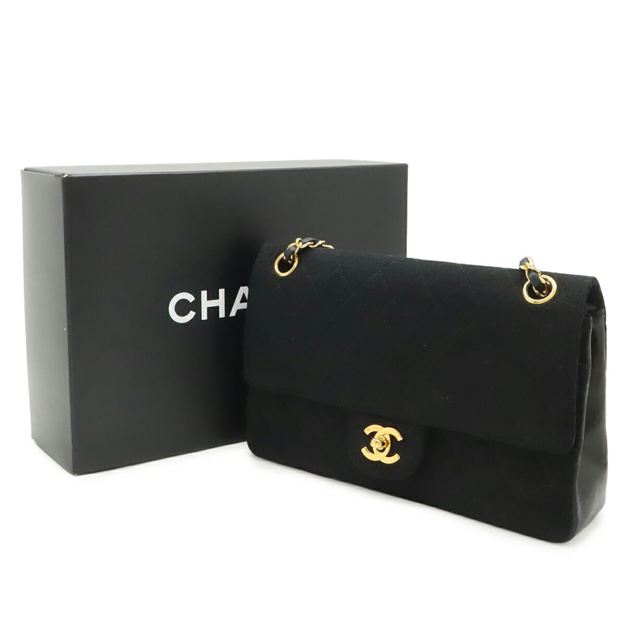 Chanel Matelasse Black Cotton Jacquard Leather Shoulder Bag (Pre-Owned)