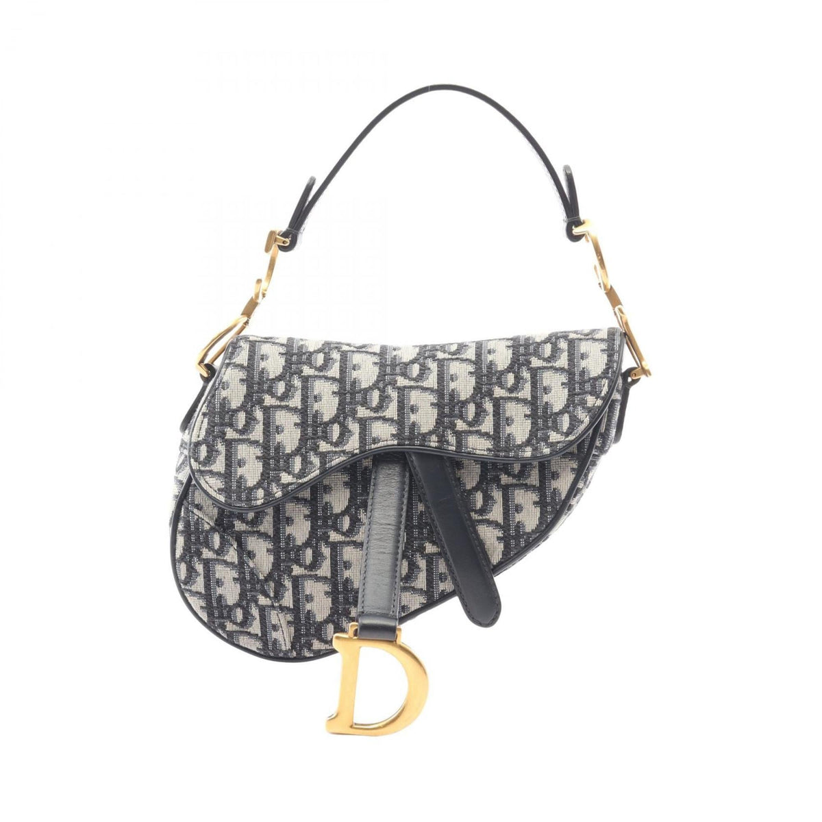 Christian Dior Ivory Navy Canvas Leather Handbag Saddle Bag (Pre-Owned)