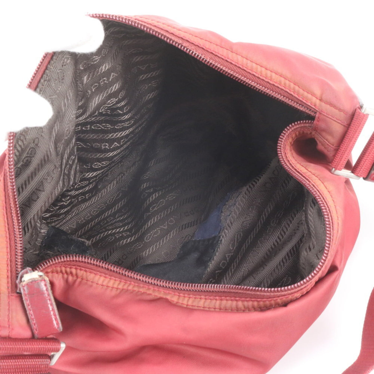 Prada Red Color Leather Nylon Shoulder Bag Tote Bag (Pre-Owned)