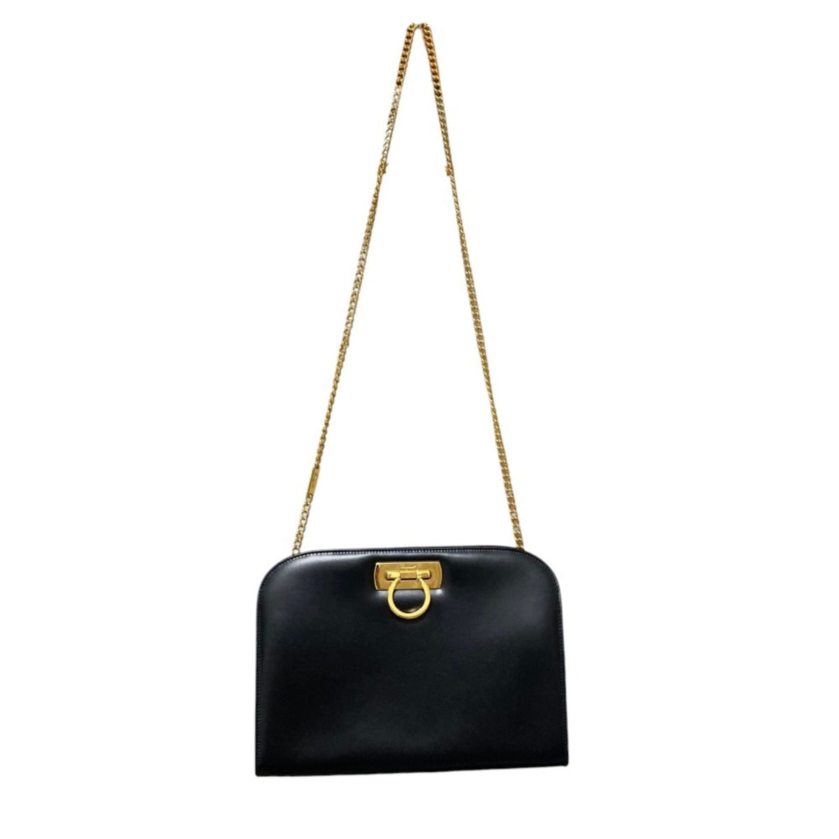 Salvatore Ferragamo Black Leather Clutch Bag Shoulder Bag (Pre-Owned)