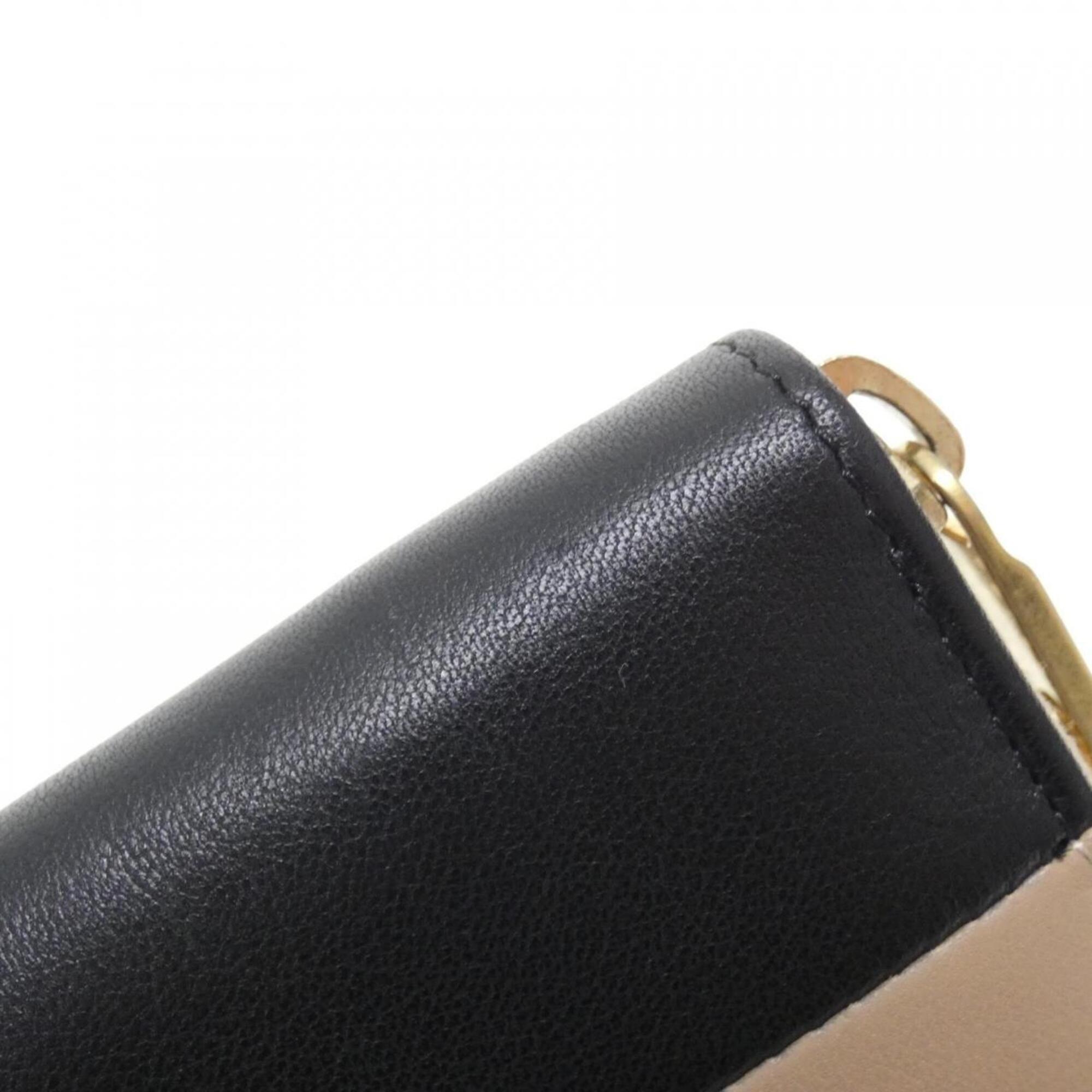 Chanel Beige Black Leather Coin Purse/Coin Case (Pre-Owned)