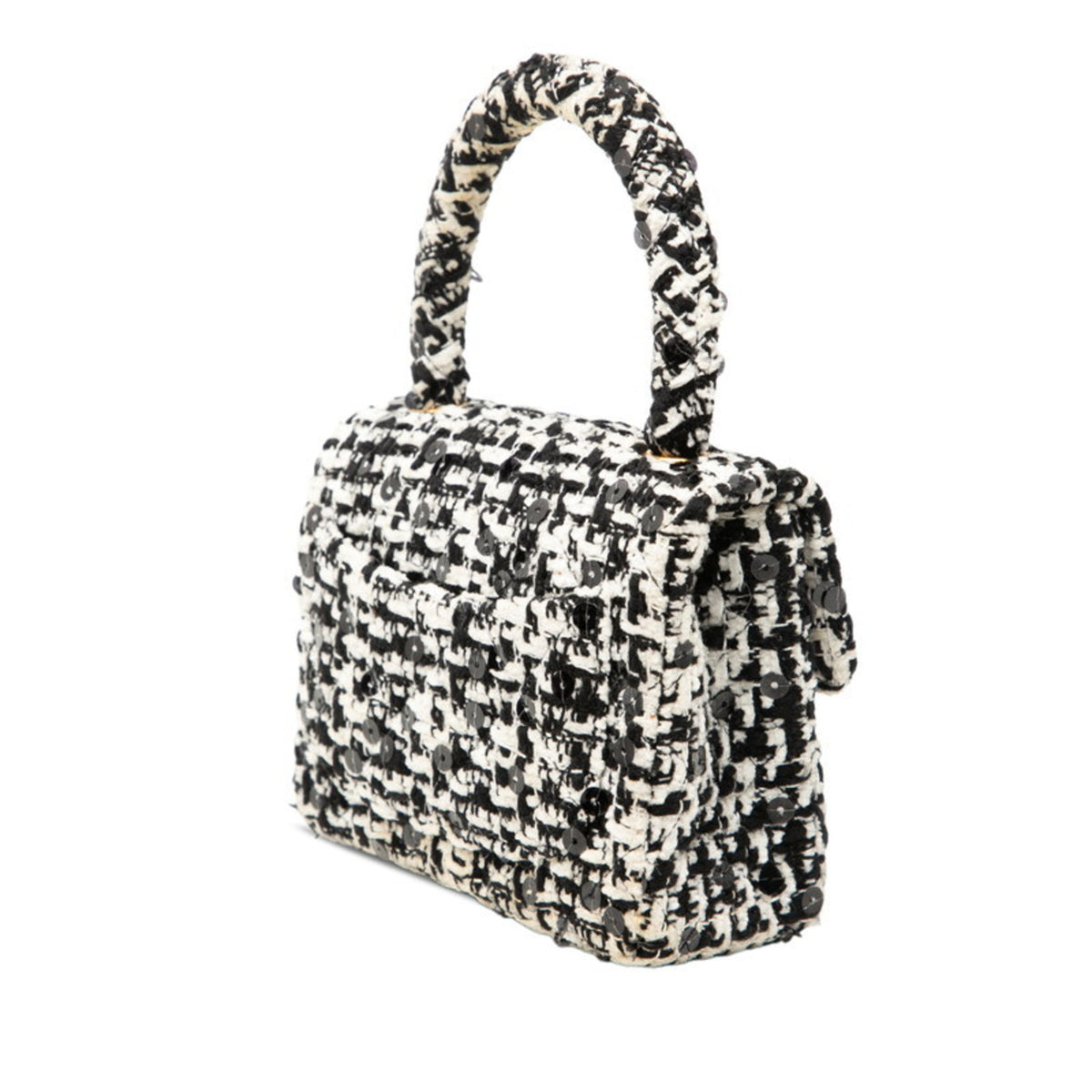 Chanel Black White Tweed Spangles Handbag (Pre-Owned)