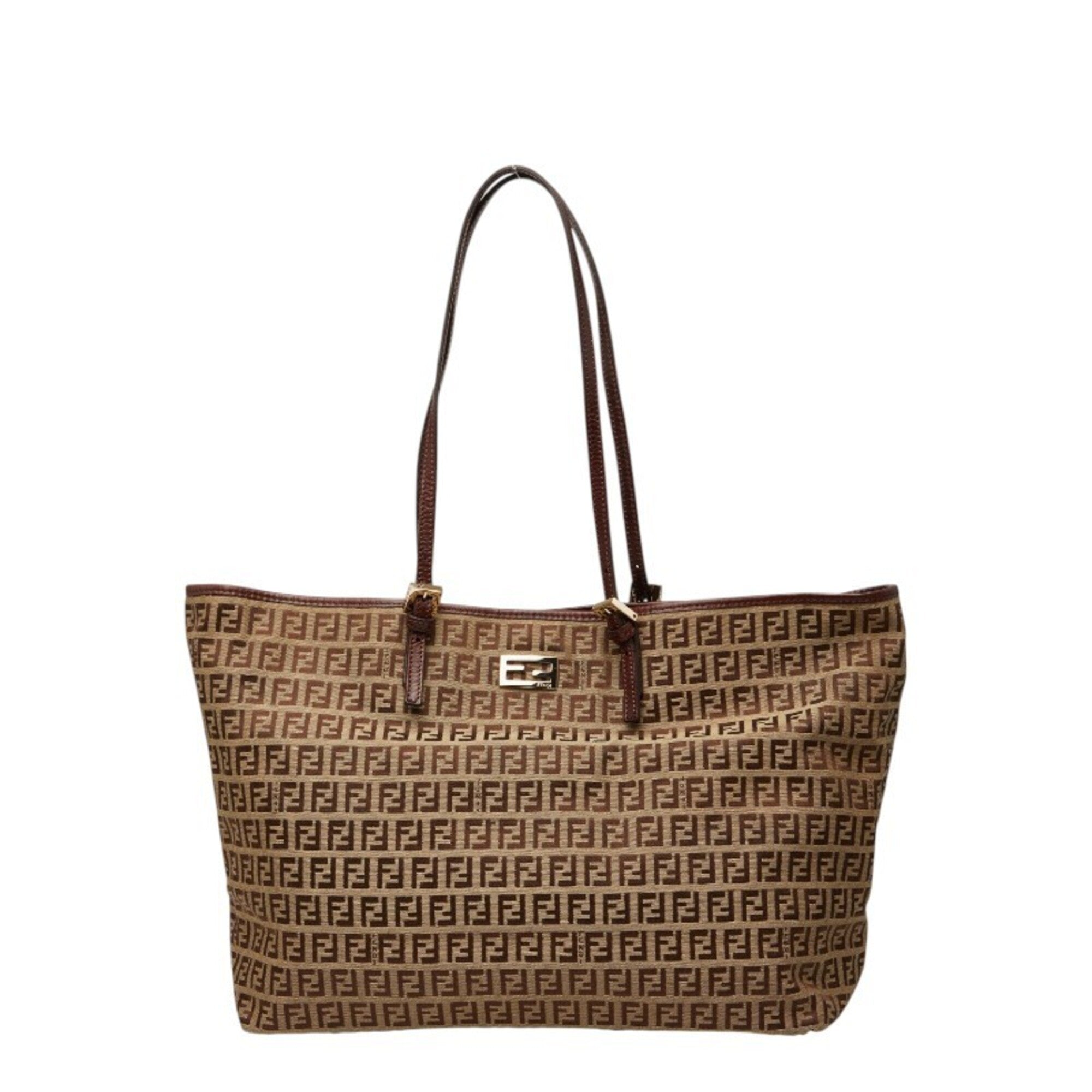Fendi Beige Brown Canvas Leather Tote Bag (Pre-Owned)