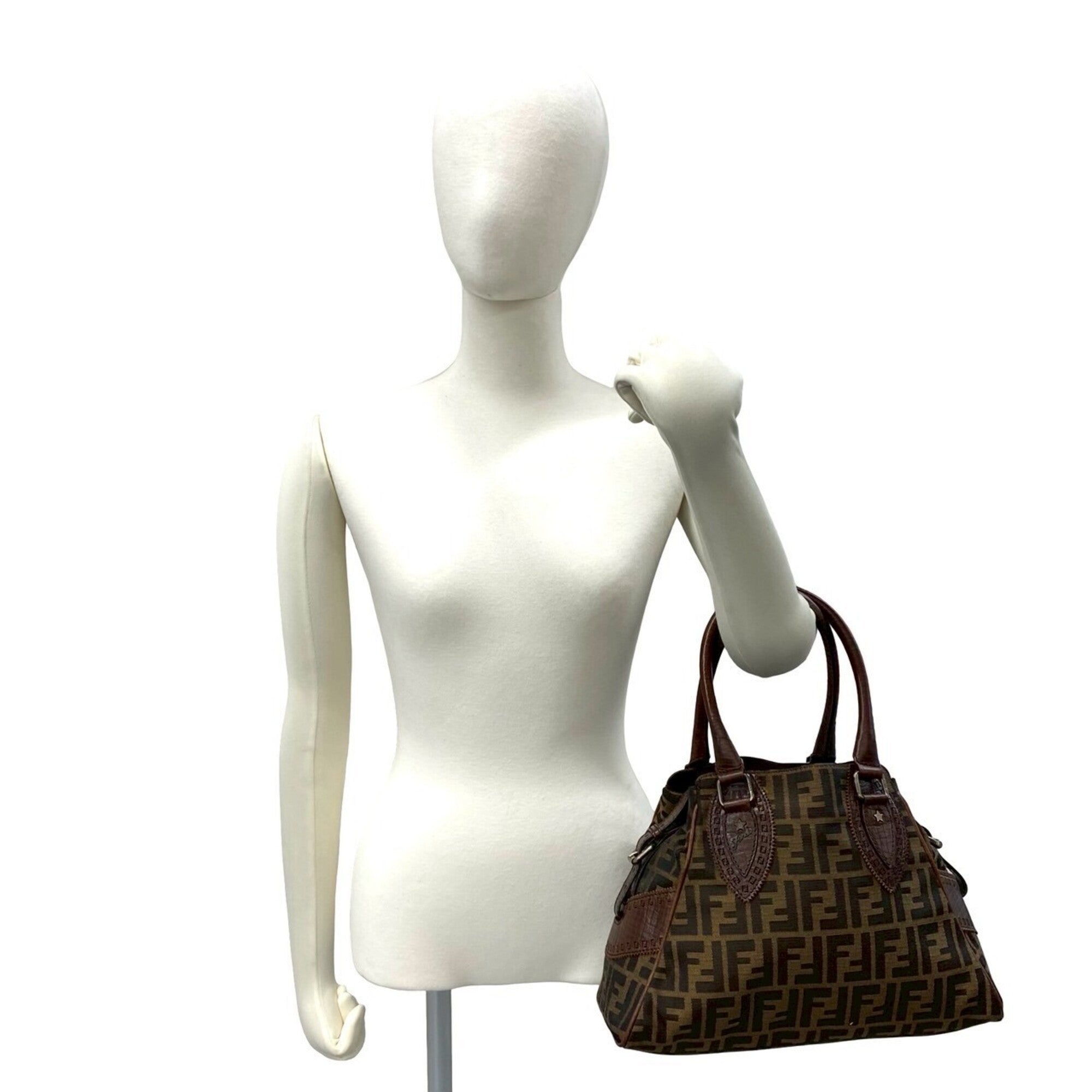 Fendi Black Brown Canvas Leather Handbag Tote Bag (Pre-Owned)