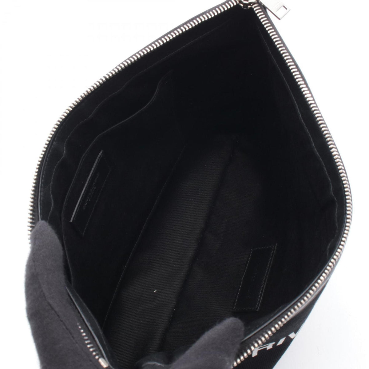 Yves Saint Laurent Black Canvas Leather Clutch Bag Handbag (Pre-Owned)