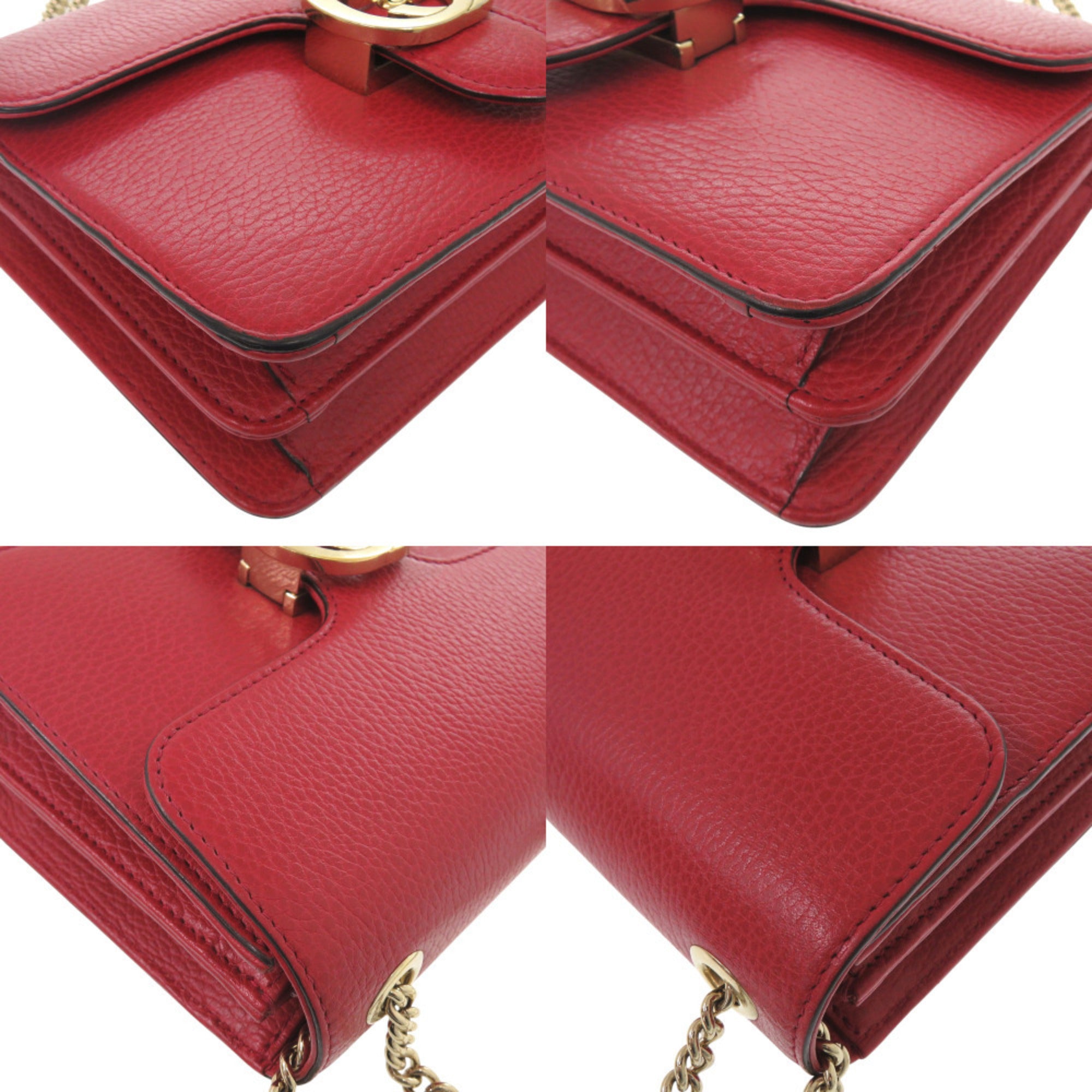 Gucci Red Color Leather Shoulder Bag (Pre-Owned)