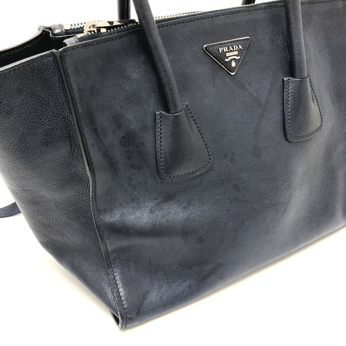 Prada Blue Leather Handbag Tote Bag (Pre-Owned)