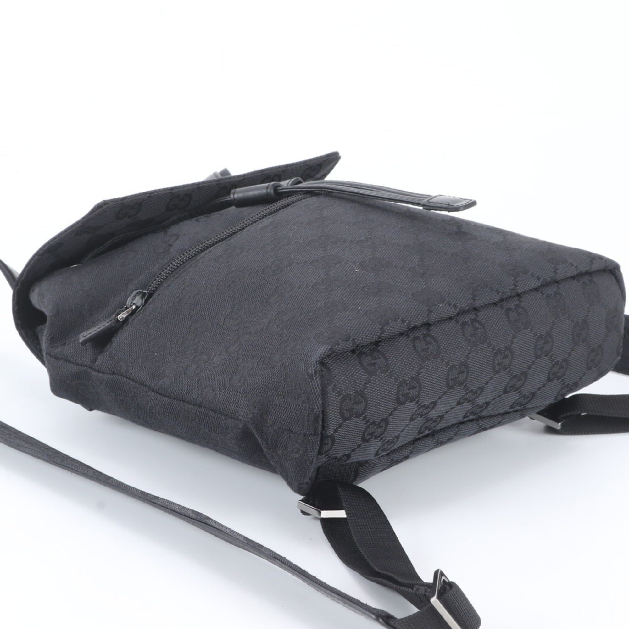 Gucci Gg Canvas Black Gg Canvas Leather Backpack Handbag (Pre-Owned)
