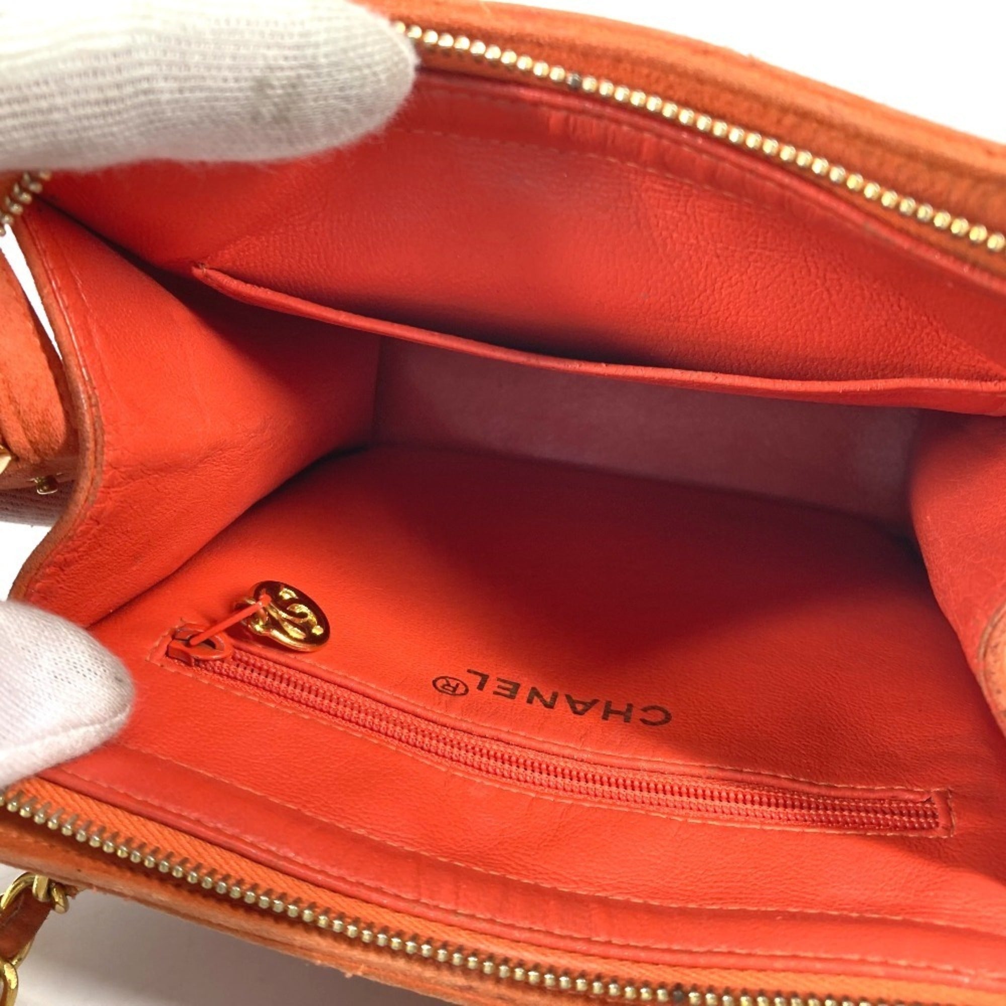 Chanel Orange Suede Handbag Shoulder Bag (Pre-Owned)