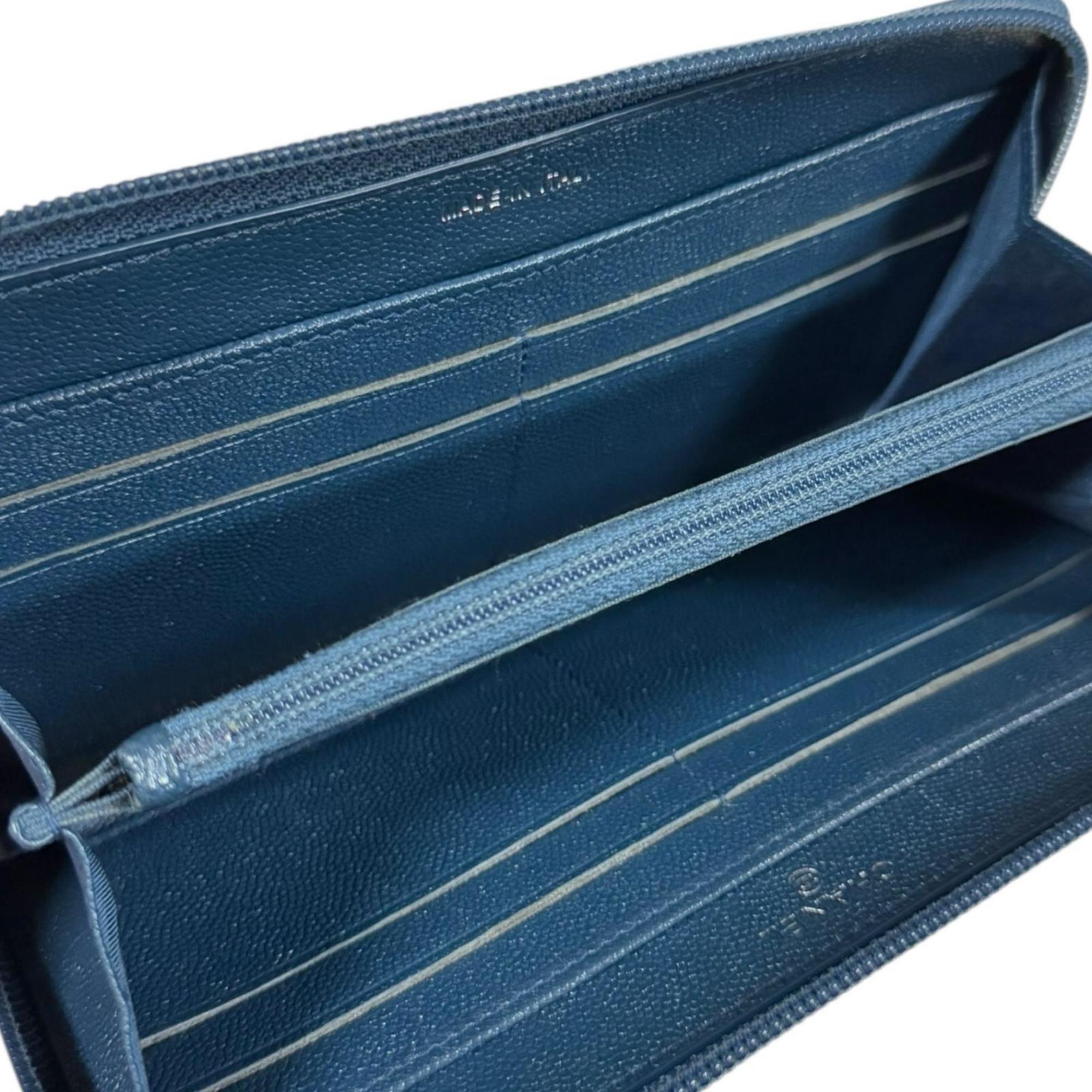 Chanel Blue Leather Long Wallet (Bi-Fold) (Pre-Owned)