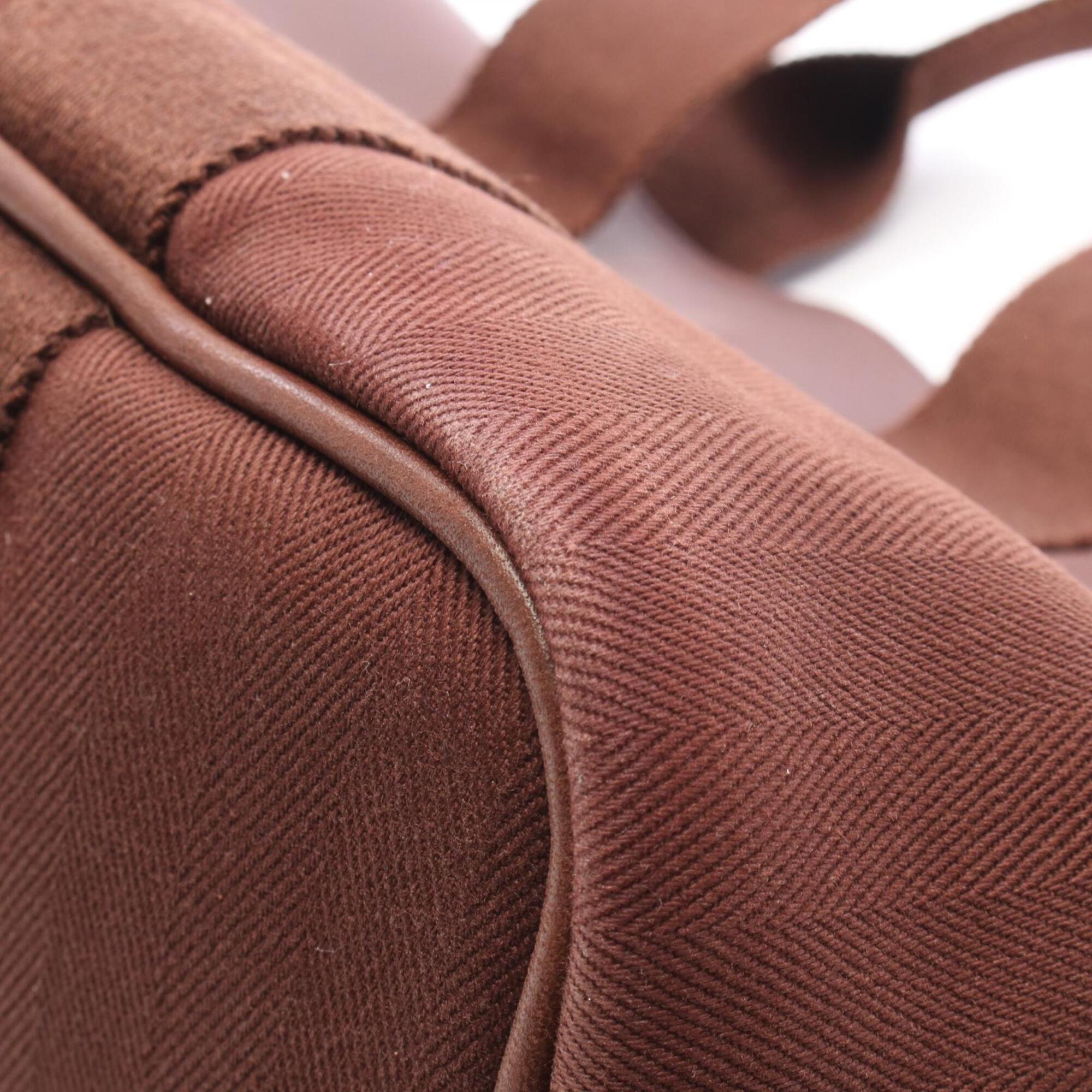 Hermes Brown Toile Chevron Leather Canvas Handbag (Pre-Owned)