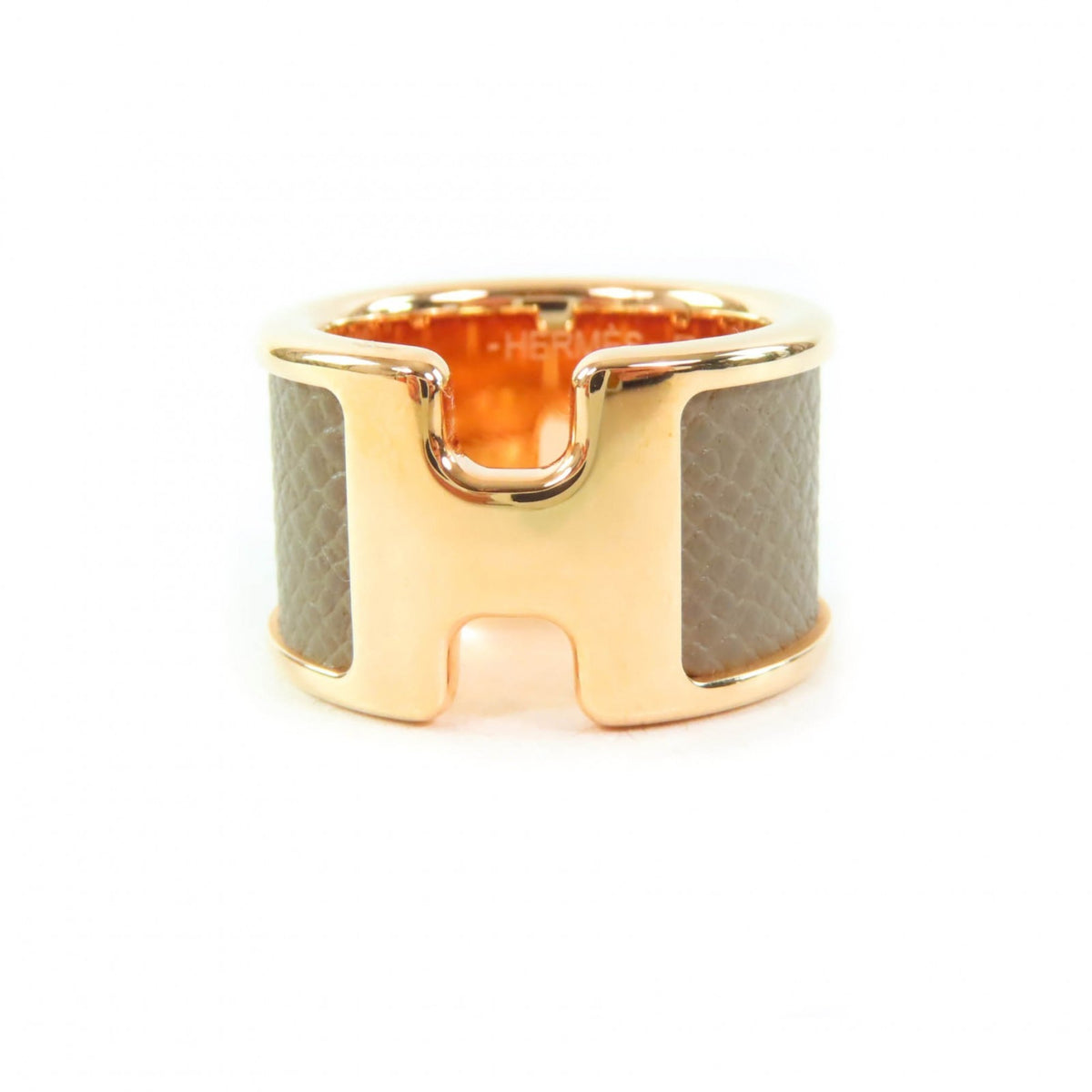 Hermes Pink Gold Etoupe Gray Metal Band Ring (Pre-Owned)