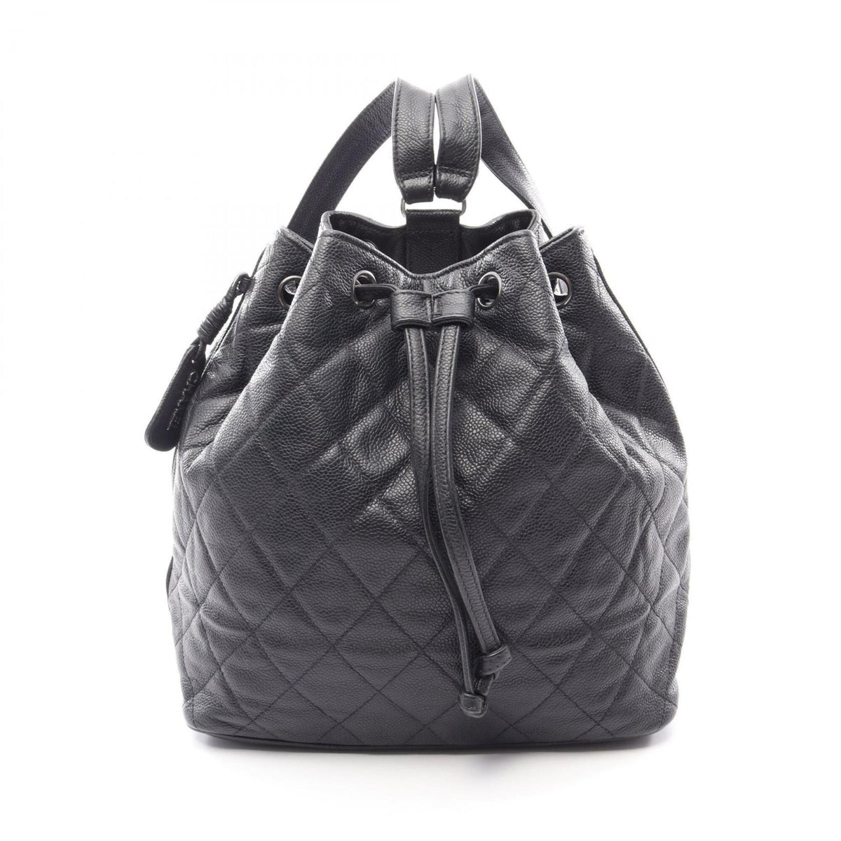 Chanel Black Grained Calfskin Backpack Handbag (Pre-Owned)