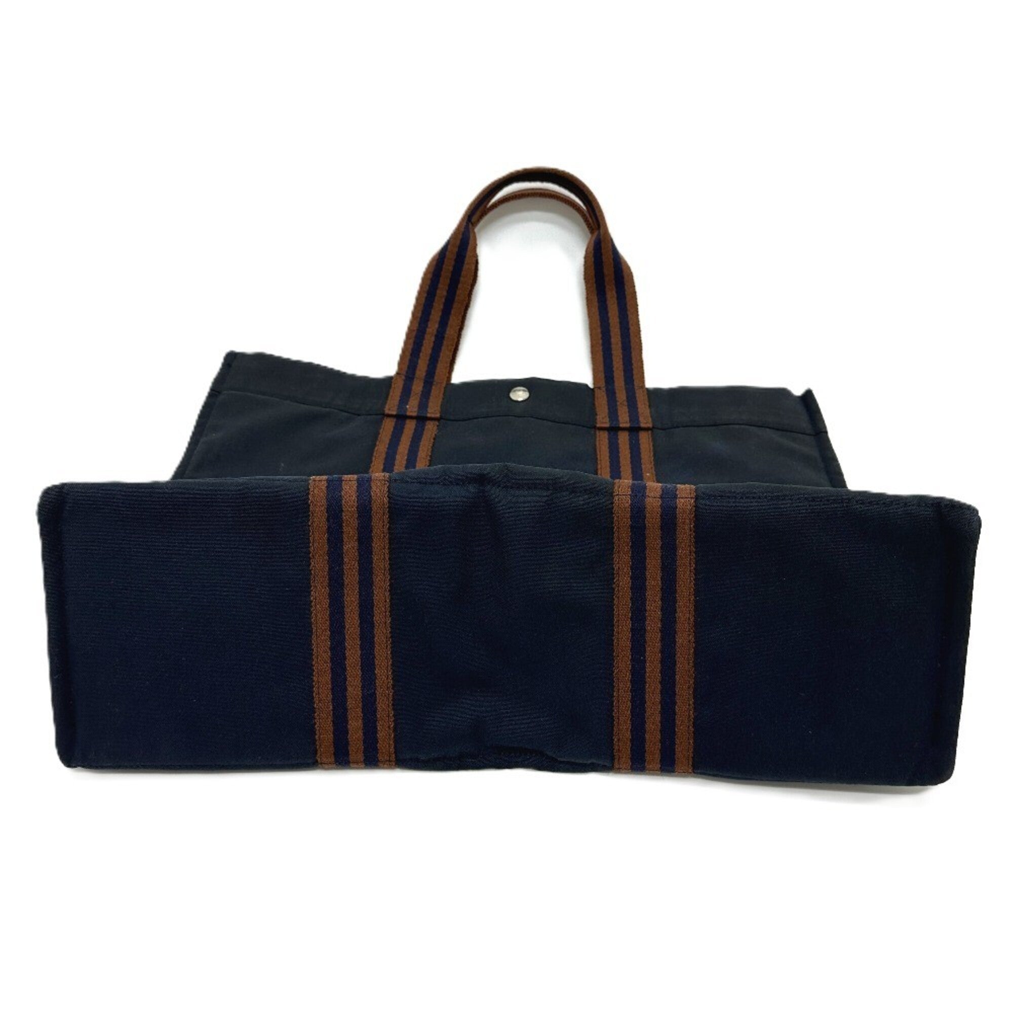 Hermes Fourre Tout Navy Canvas Handbag Tote Bag (Pre-Owned)