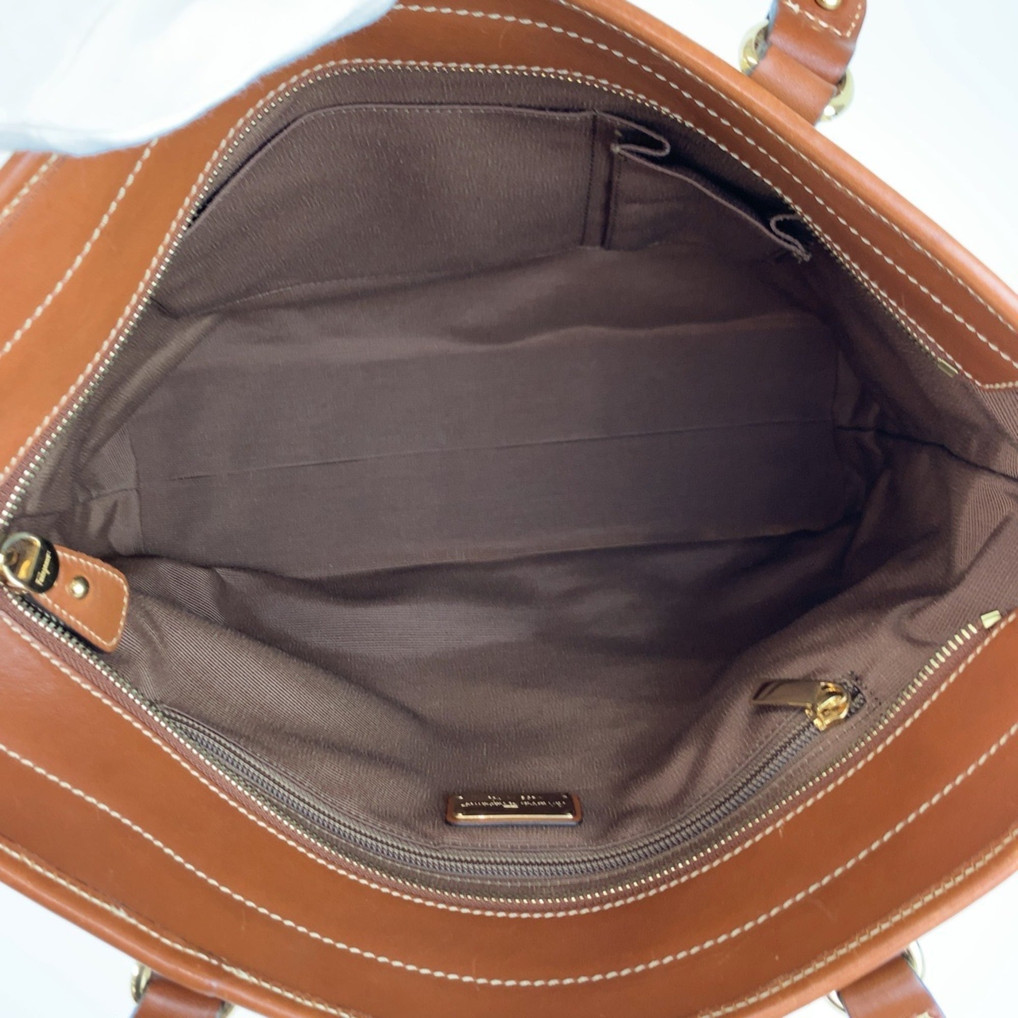 Salvatore Ferragamo Brown Multi-Color Nylon Leather Handbag Tote Bag (Pre-Owned)