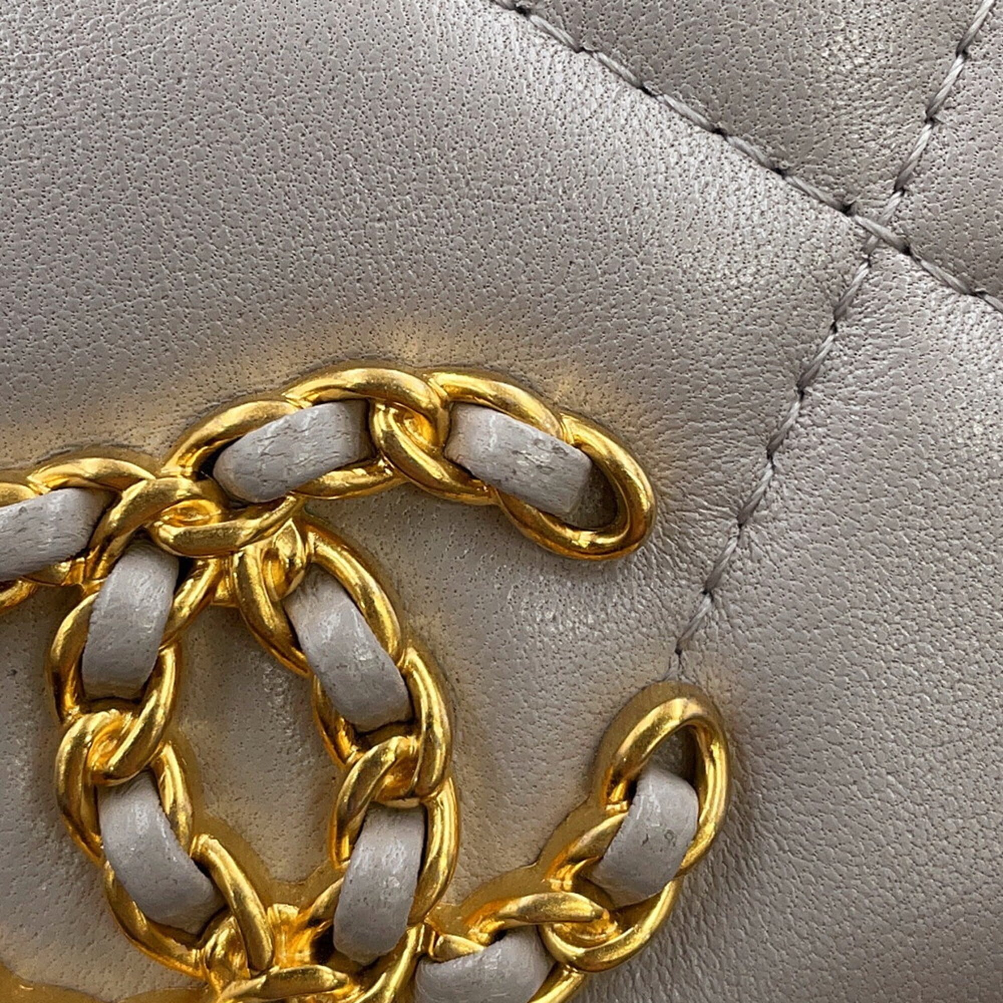 Chanel Gray Leather Chain/Shoulder Wallet (Pre-Owned)