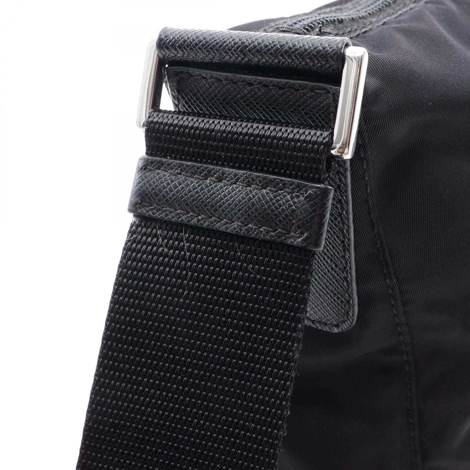 Prada Black Nylon Leather Handbag Shoulder Bag (Pre-Owned)