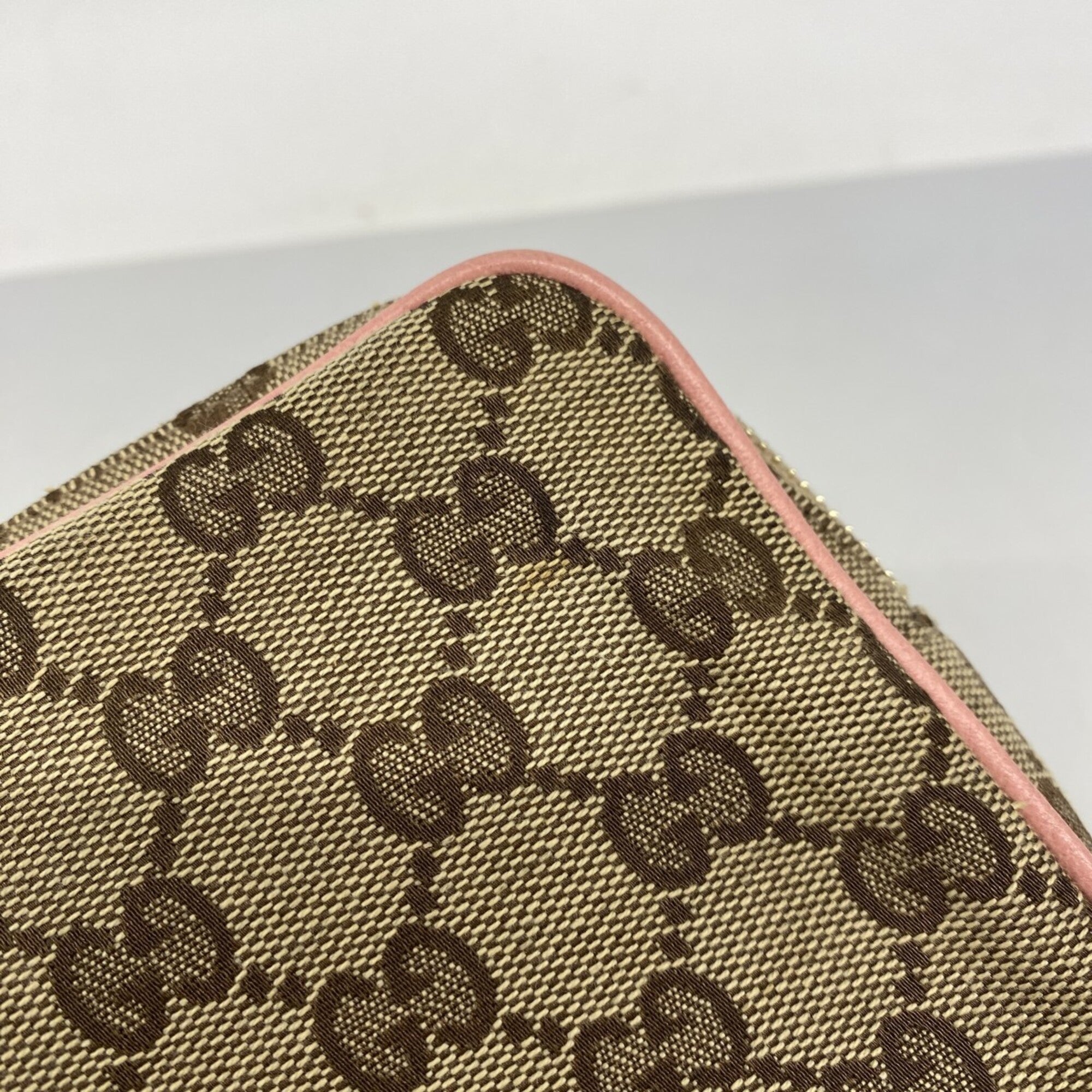 Gucci Brown Pink Canvas Shoulder Bag (Pre-Owned)