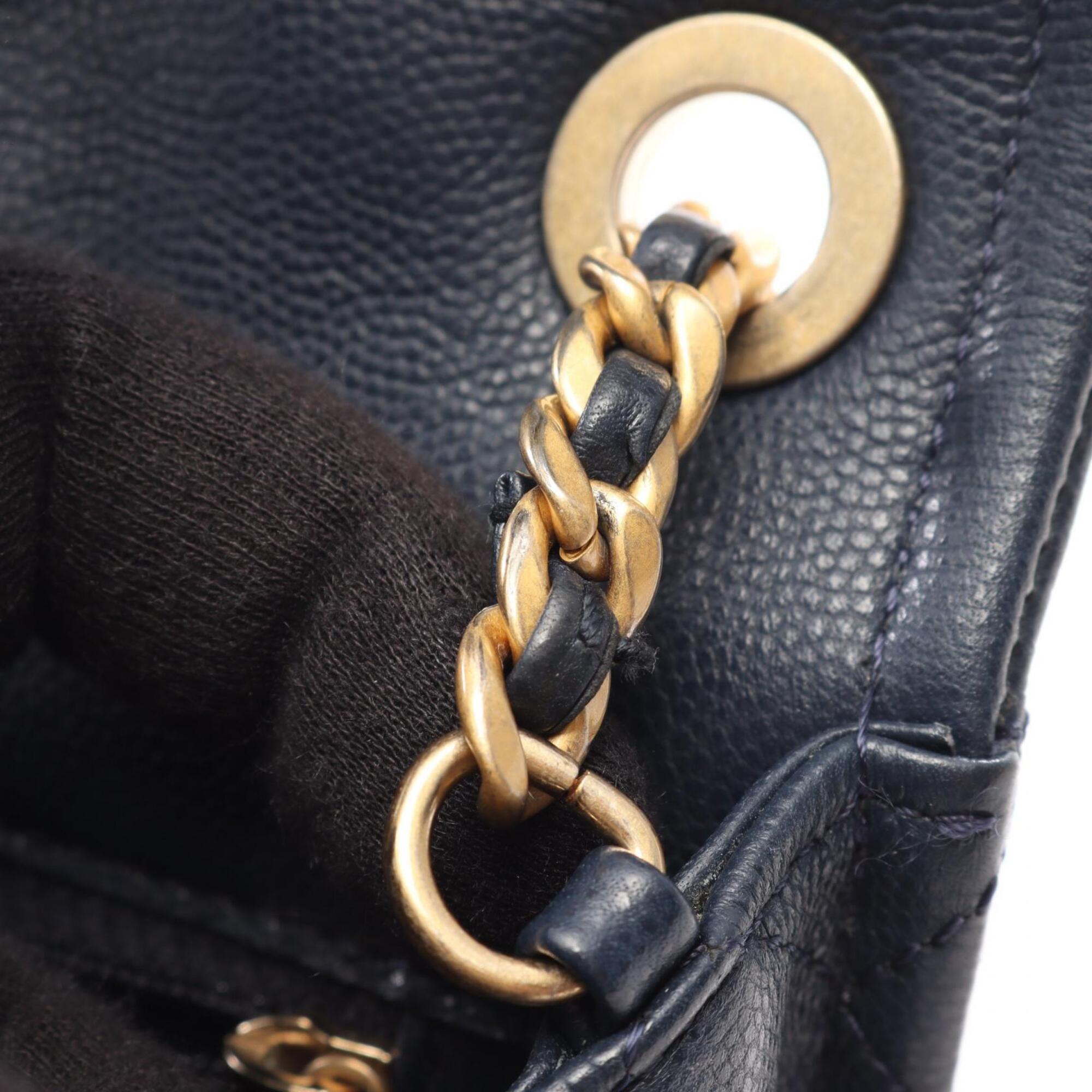 Chanel Navy Grained Calfskin Handbag Shoulder Bag (Pre-Owned)