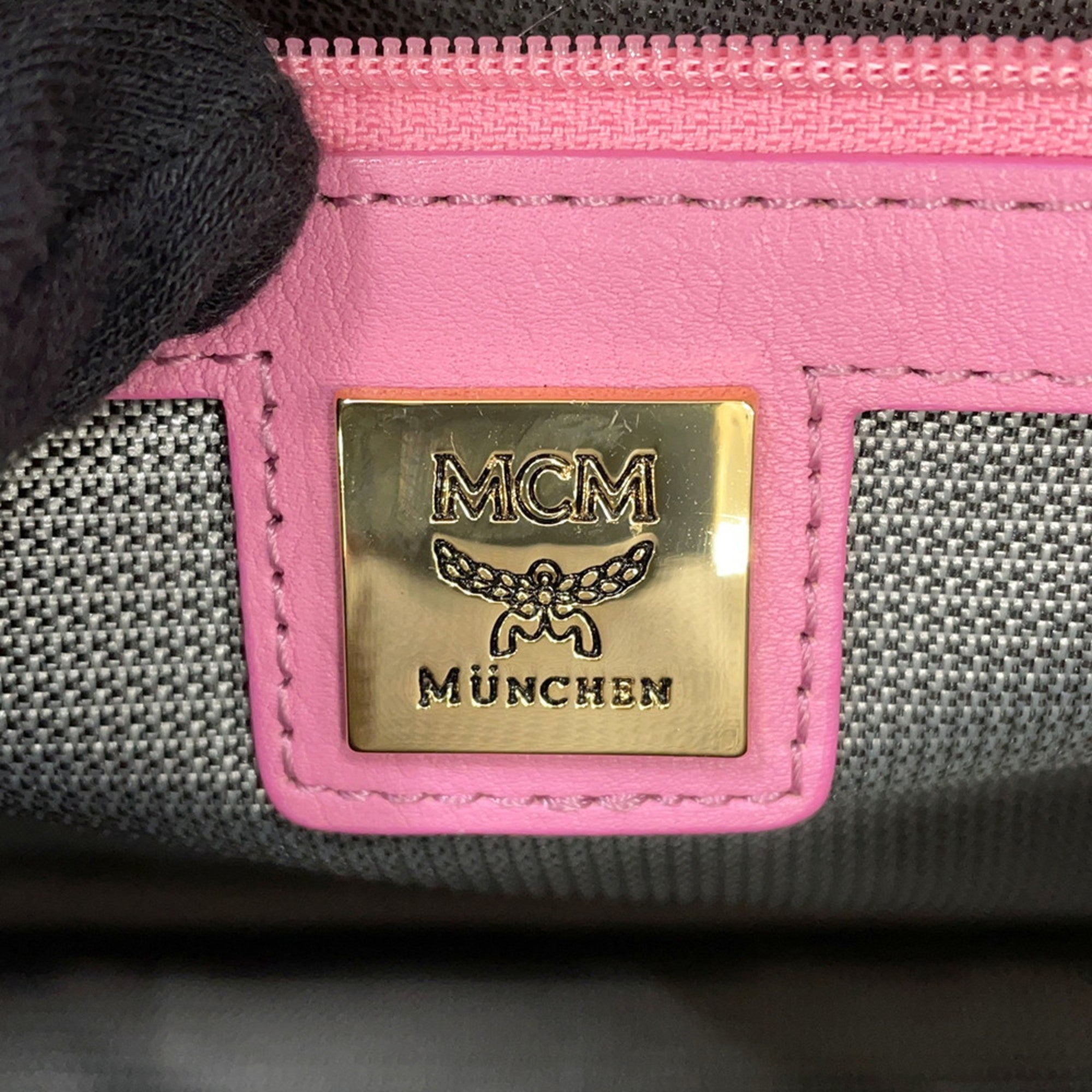 Mcm Pink Leather Canvas Backpack (Pre-Owned)