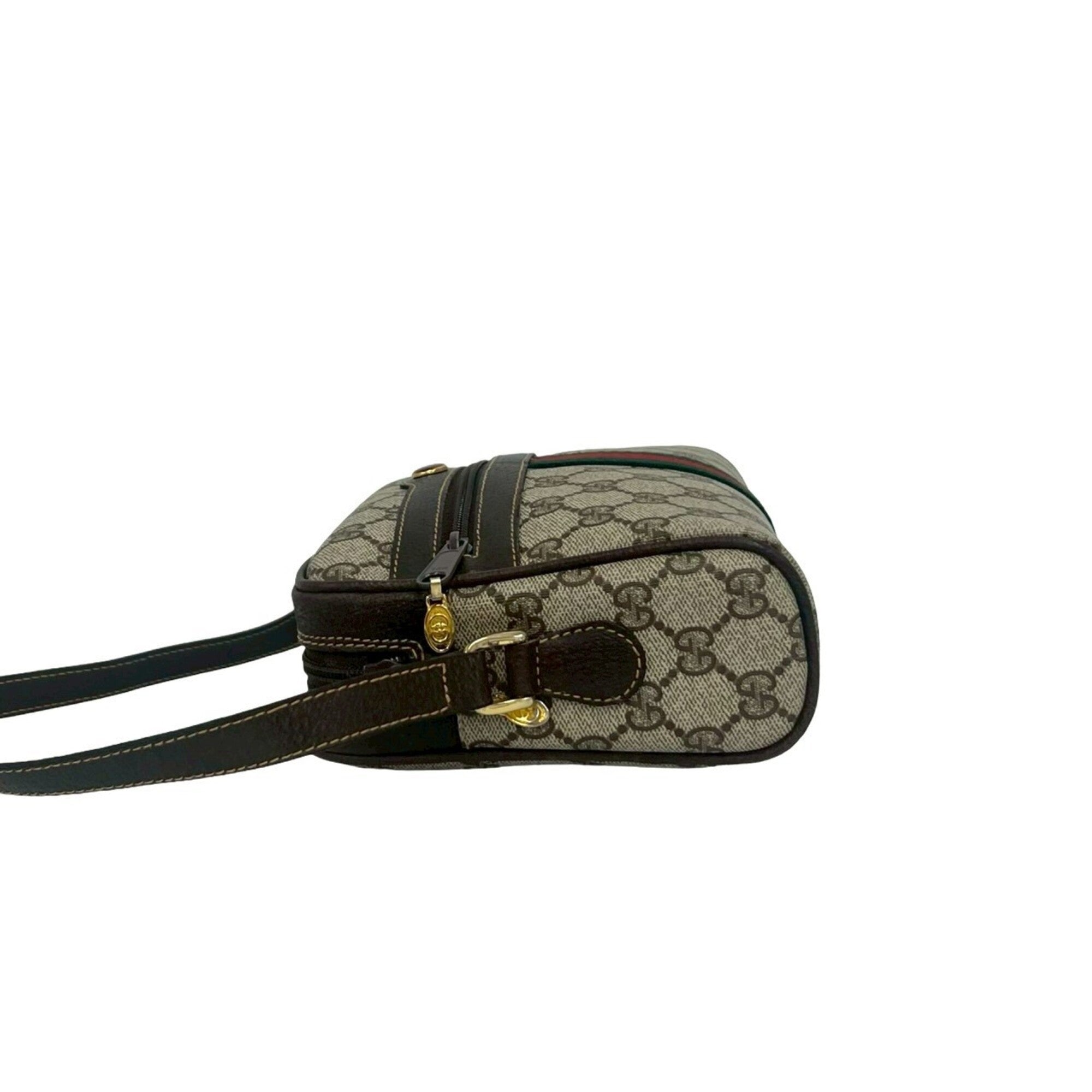 Gucci Brown Green Red Color Pvc Leather Shoulder Bag (Pre-Owned)