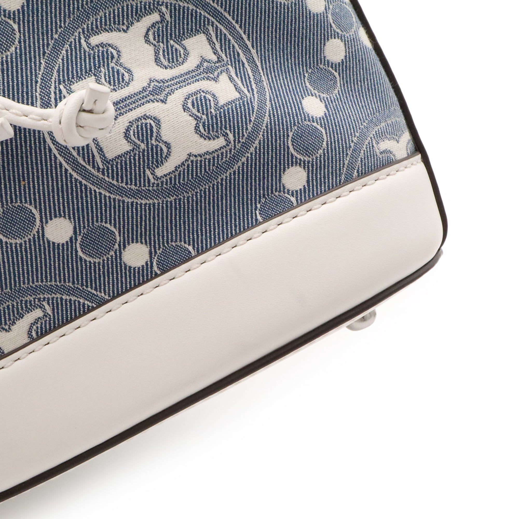 Tory Burch Brown Light Blue White Leather Denim Jacquard Handbag Shoulder Bag (Pre-Owned)