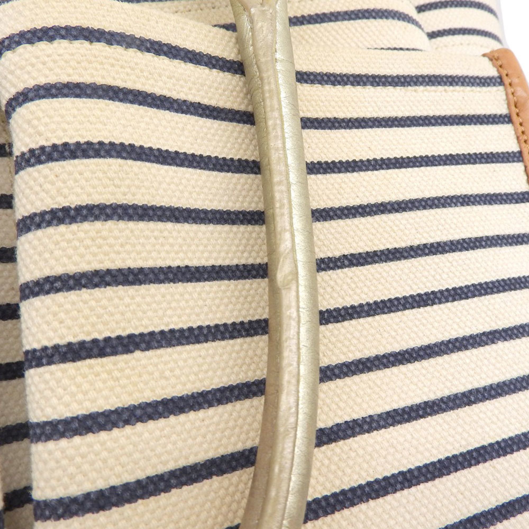 Tory Burch Navy White Canvas Handbag Tote Bag (Pre-Owned)
