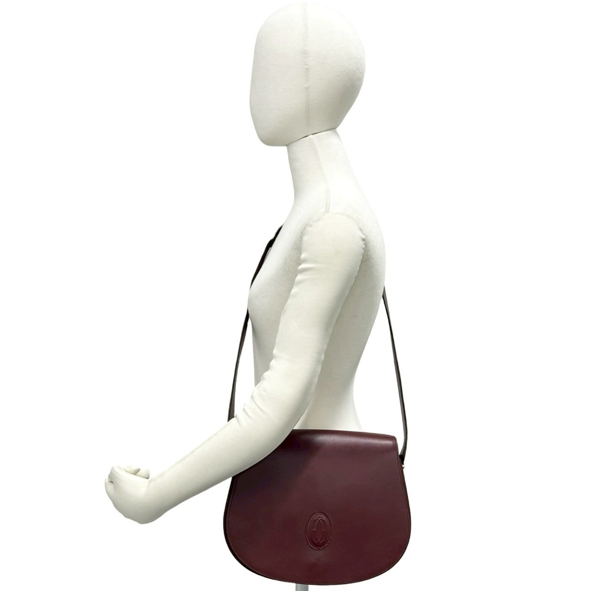 Cartier Wine Red Leather Pochette Shoulder Bag (Pre-Owned)
