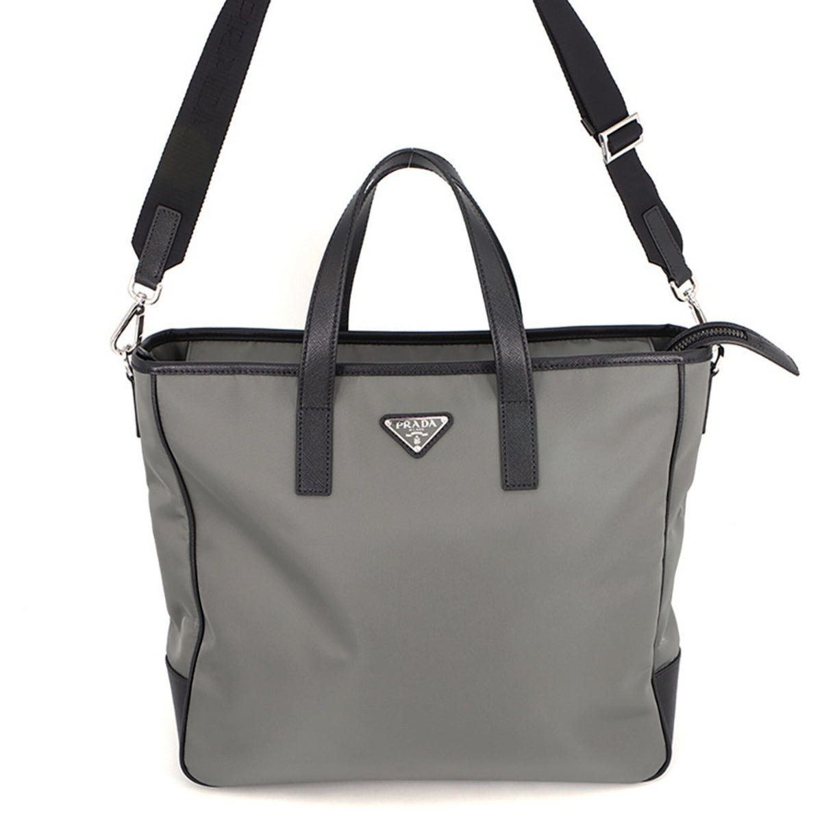 Prada Saffiano Black Gray Nylon Saffiano Handbag Tote Bag (Pre-Owned)