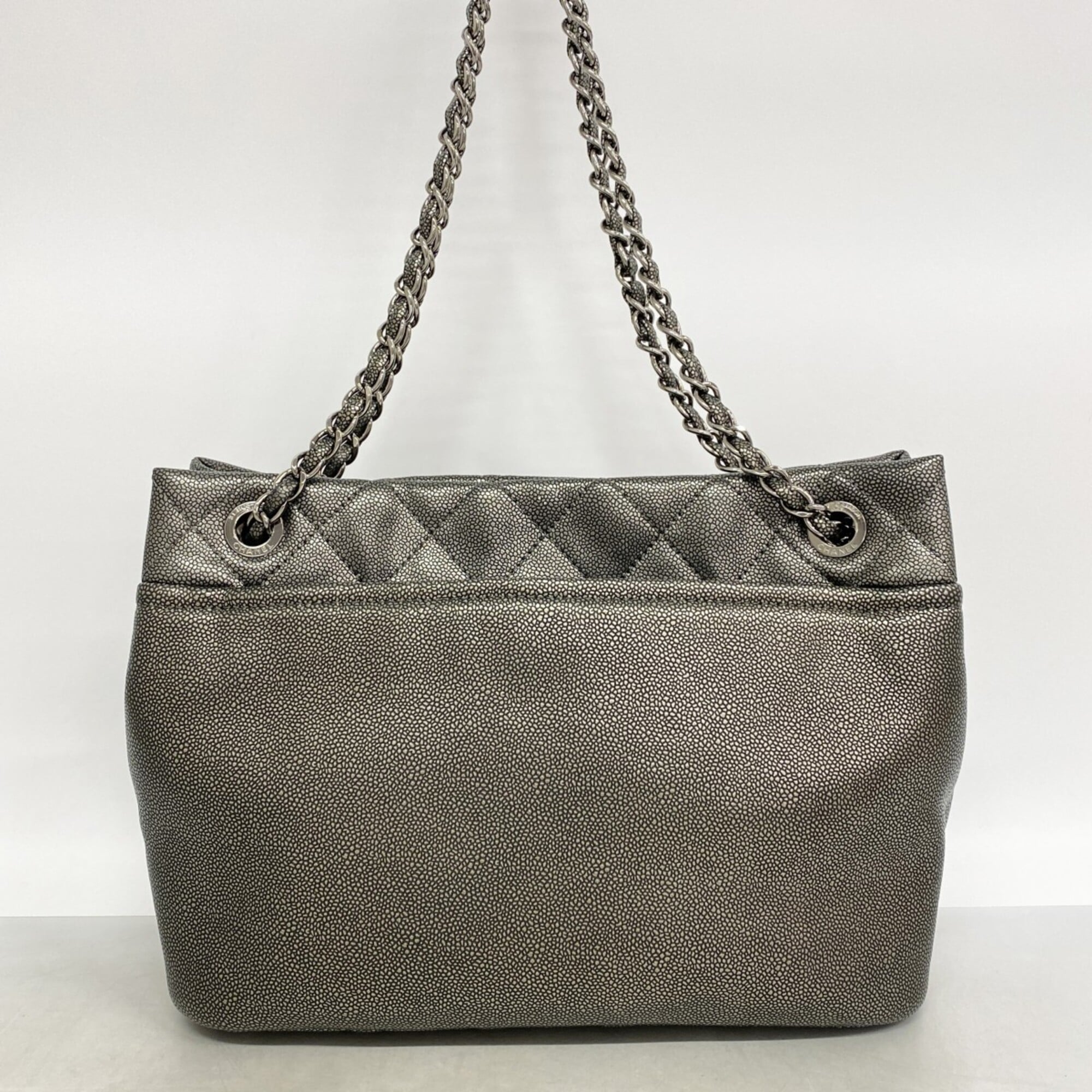 Chanel Gray Grained Calfskin Tote Bag (Pre-Owned)