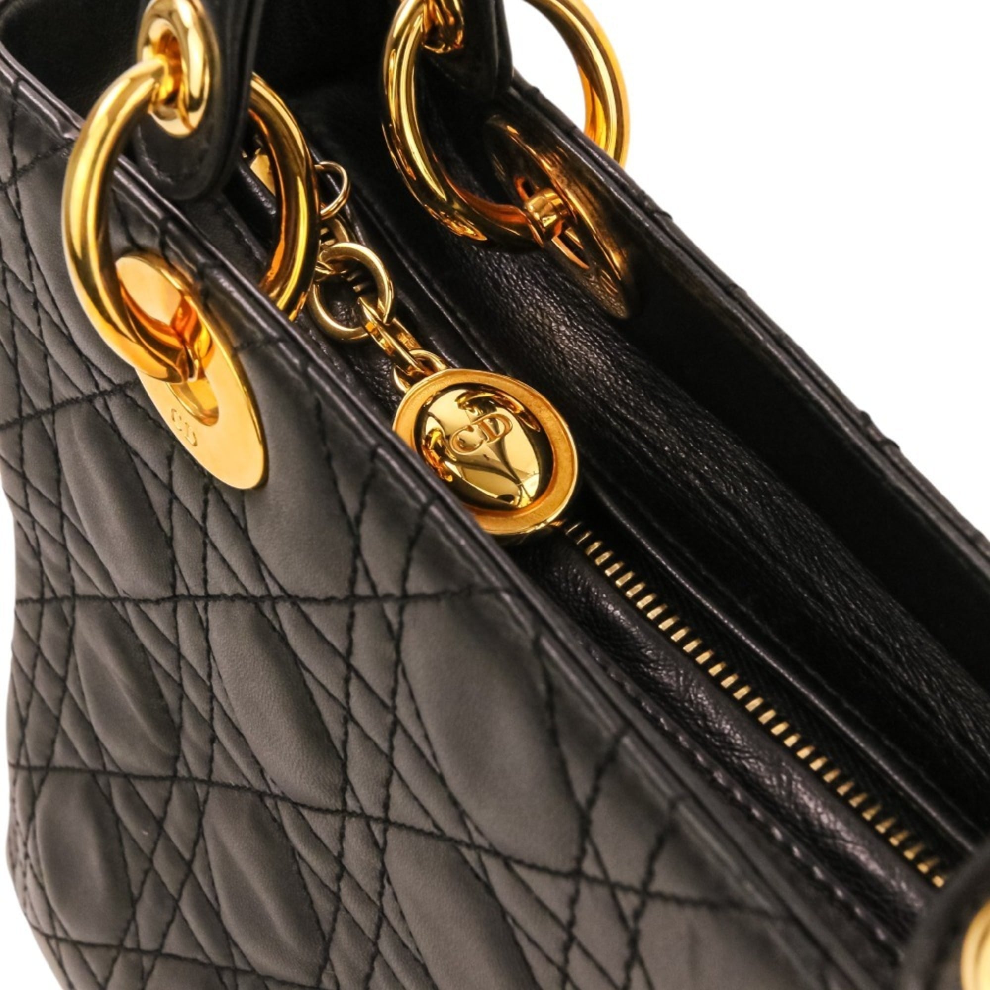 Christian Dior Lady Dior Black Leather Handbag Shoulder Bag (Pre-Owned)