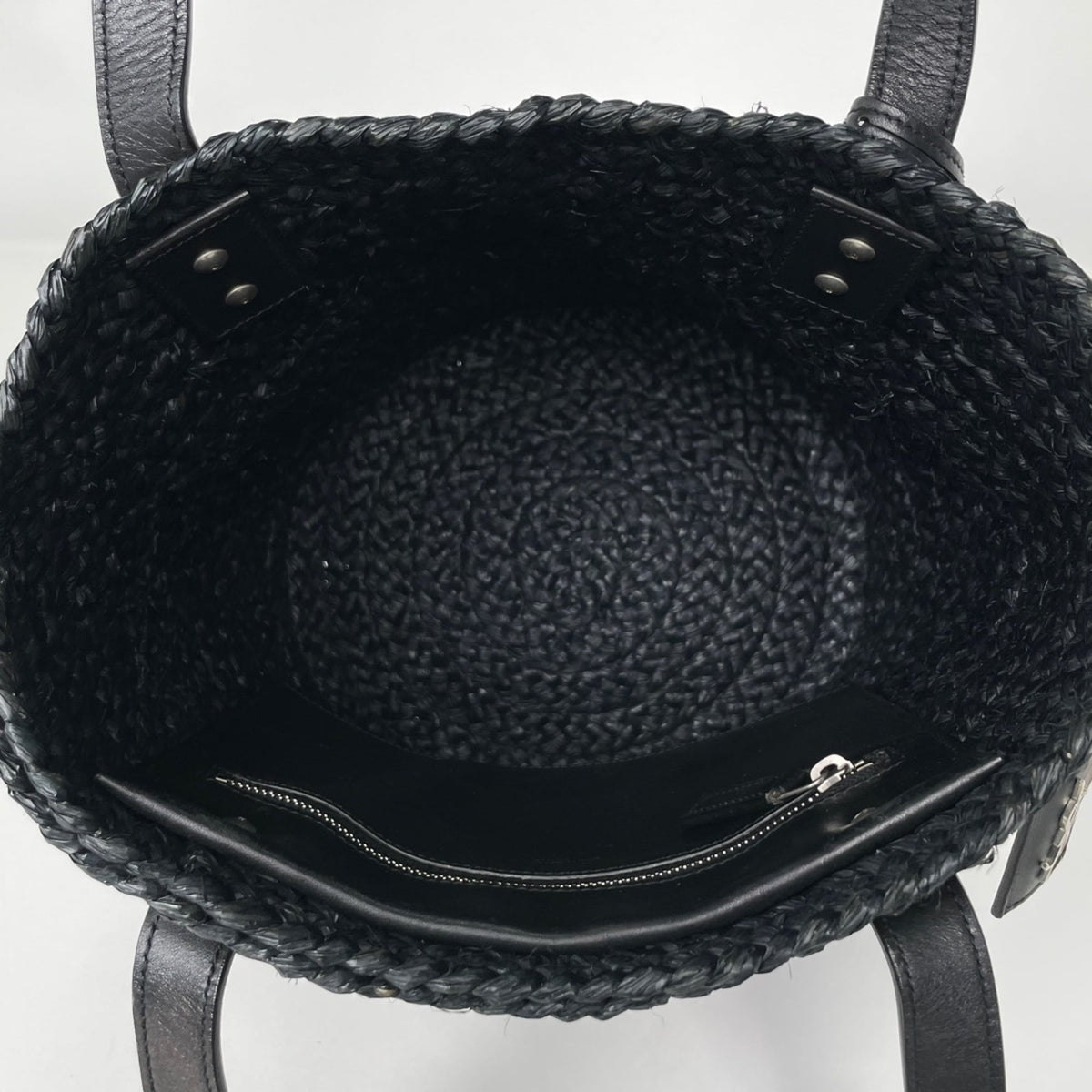 Saint Laurent Black Raffia Leather Tote Bag (Pre-Owned)