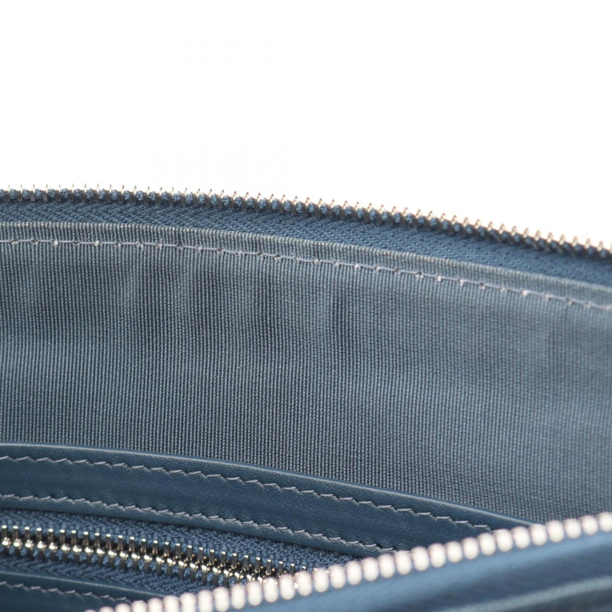 Chanel Navy Grained Calfskin Clutch Bag Handbag (Pre-Owned)