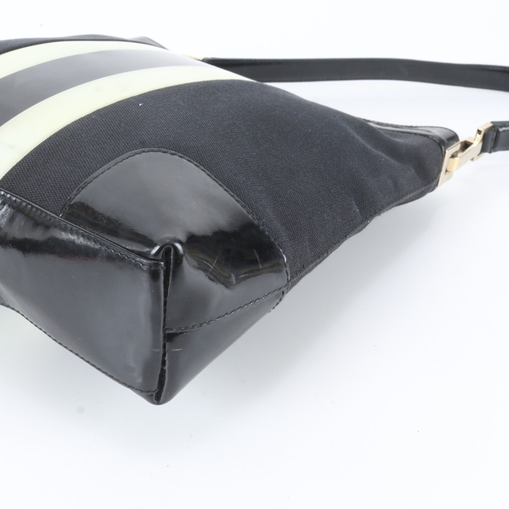 Gucci Black White Leather Canvas Handbag Shoulder Bag Tote Bag (Pre-Owned)