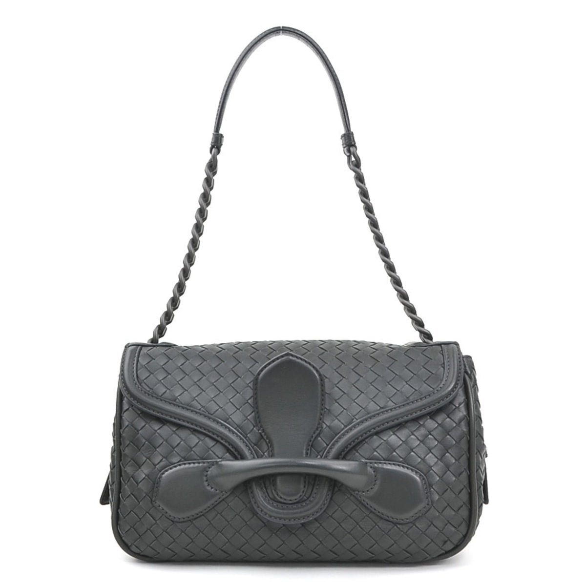 Bottega Veneta Charcoal Gray Leather Shoulder Bag (Pre-Owned)