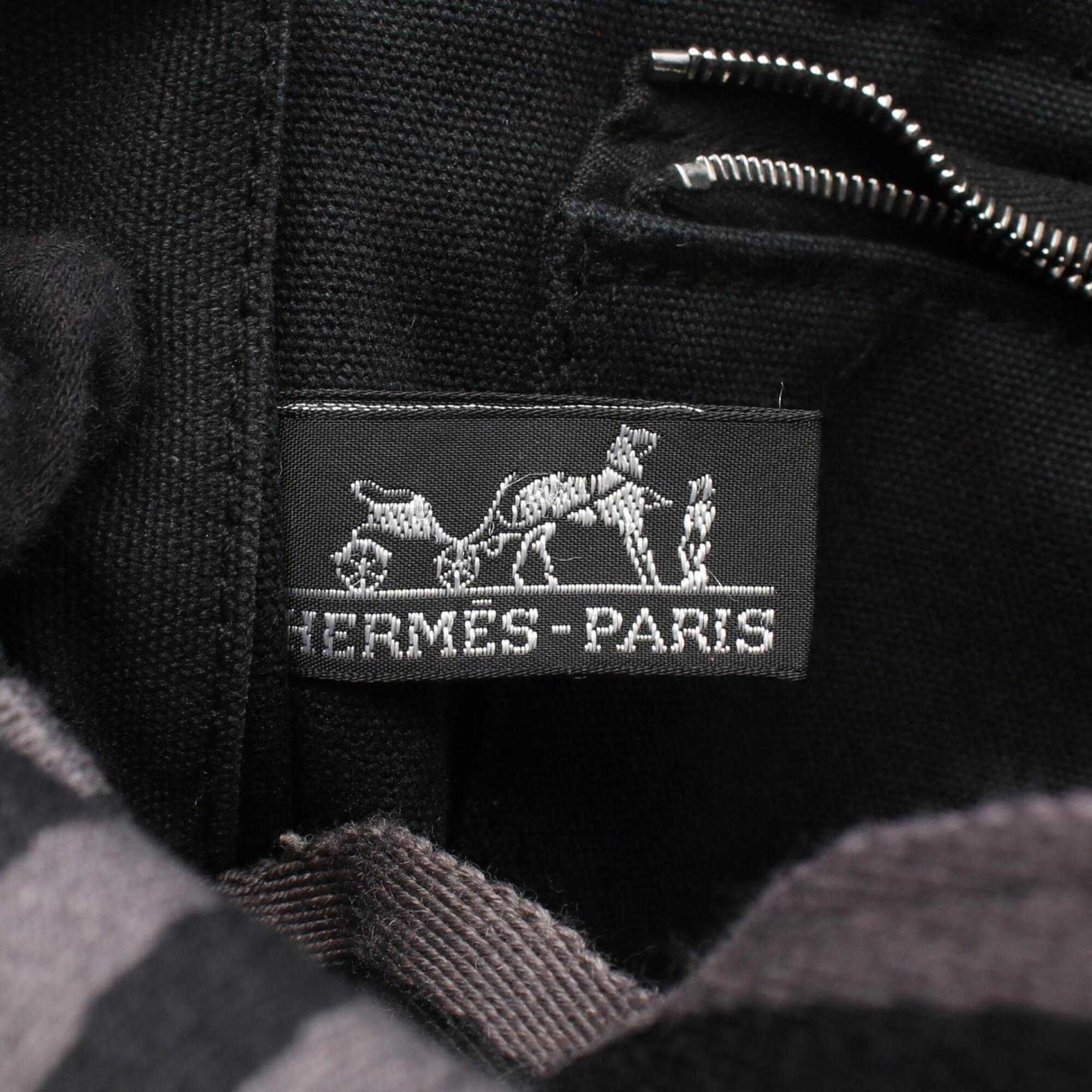 Hermes Black Gray Canvas Handbag Tote Bag (Pre-Owned)