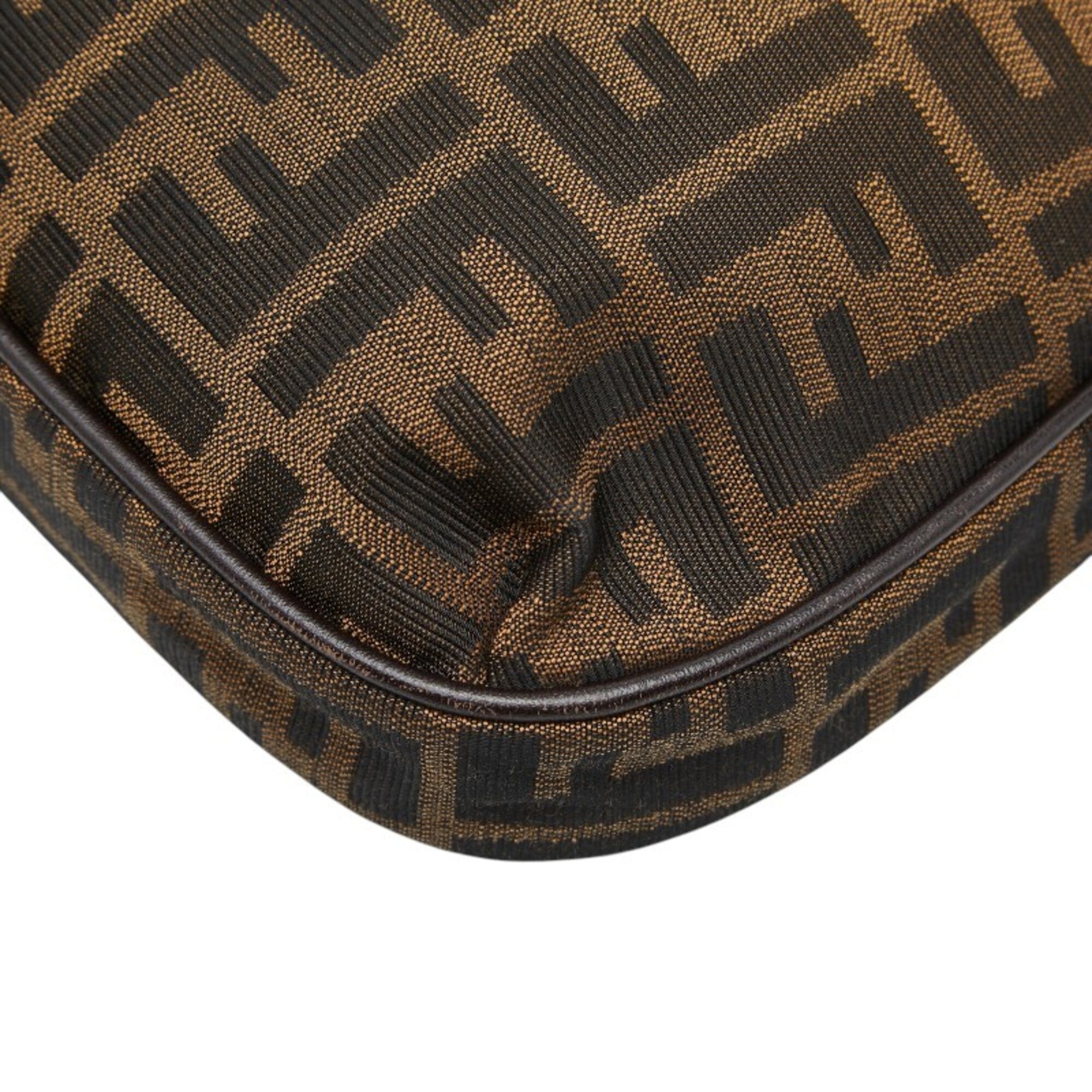 Fendi Zucca Brown Canvas Leather Shoulder Bag (Pre-Owned)